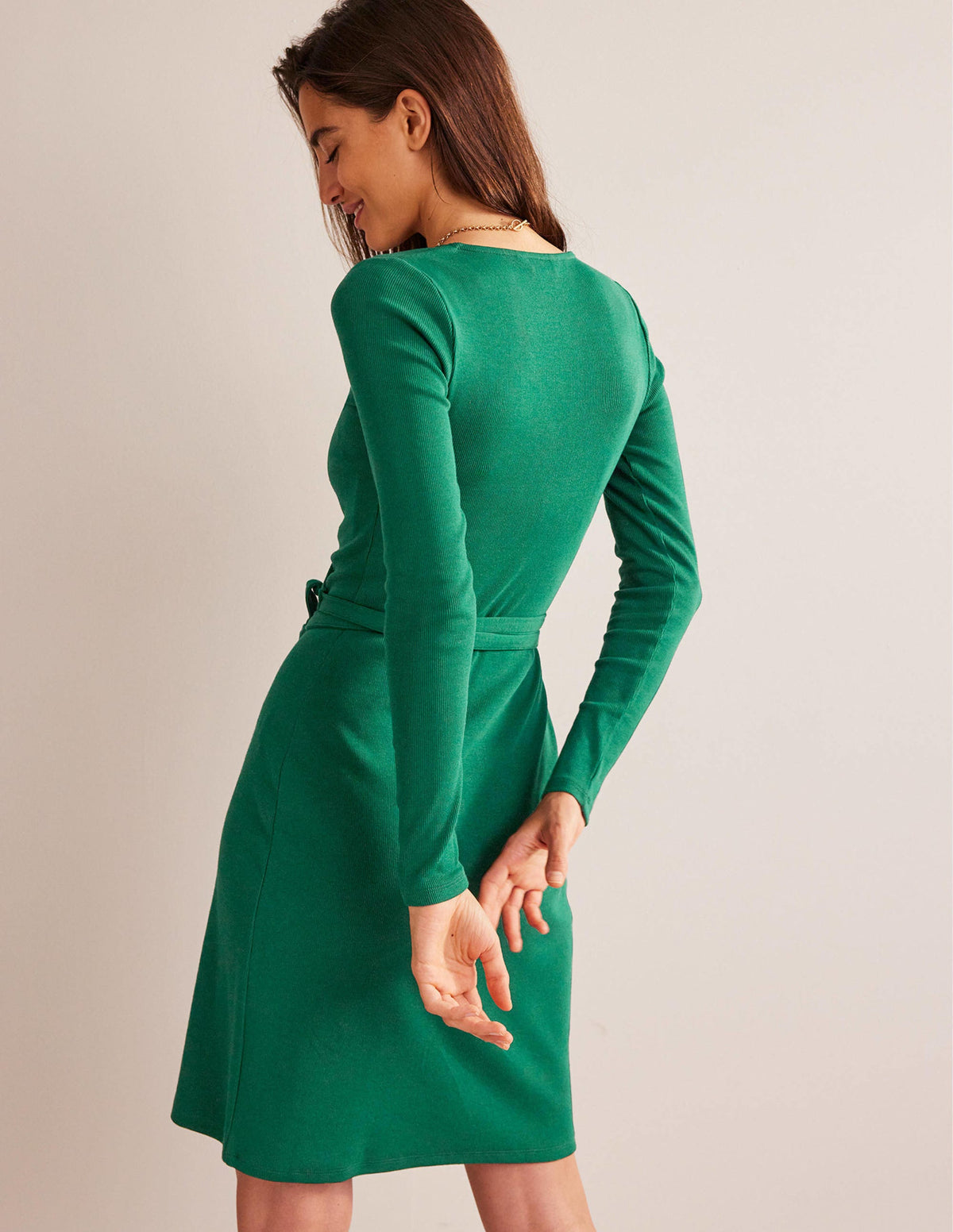 Ribbed-Jersey Wrap Dress-Emerald Night - Image 3
