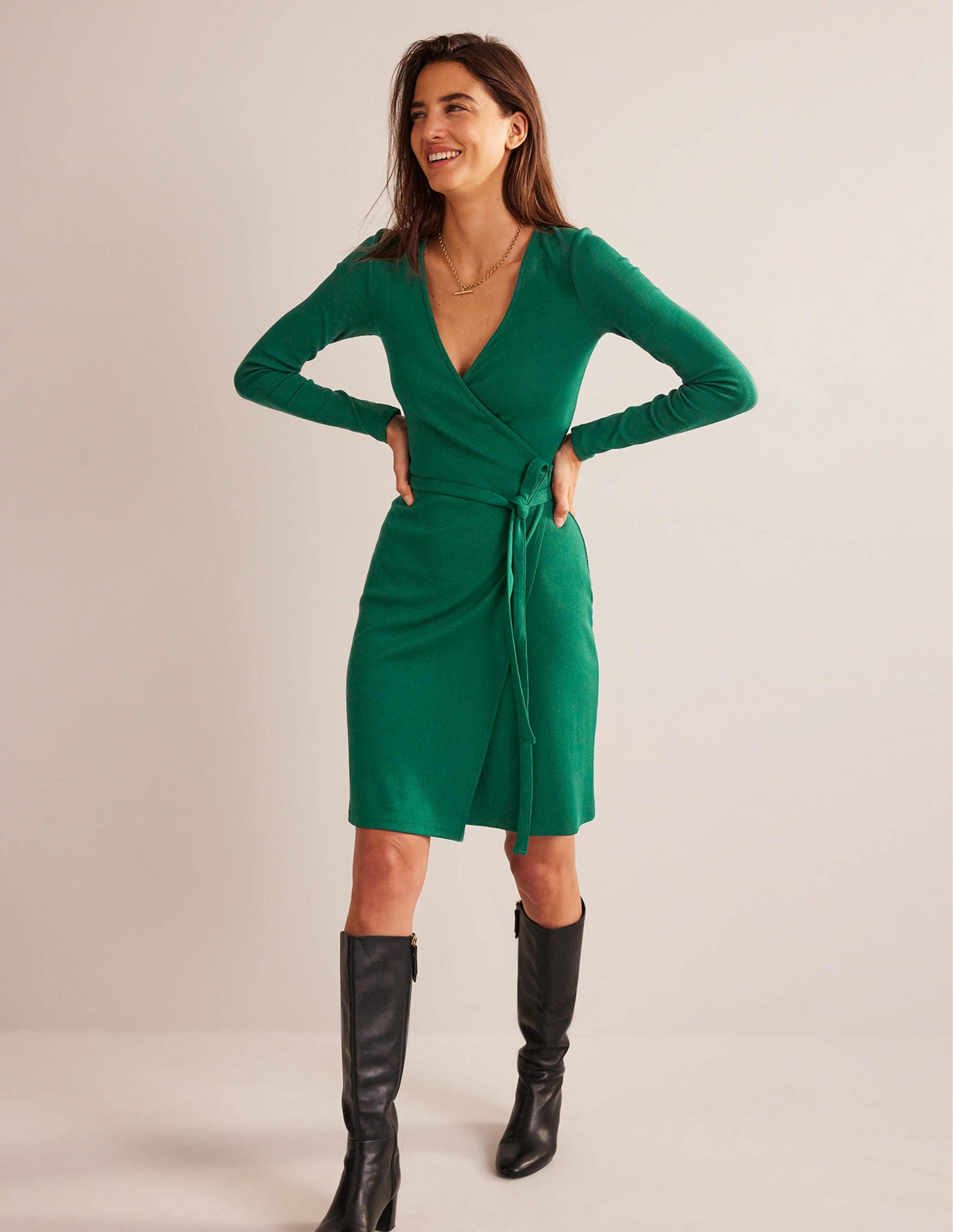 Ribbed-Jersey Wrap Dress-Emerald Night - Image 4