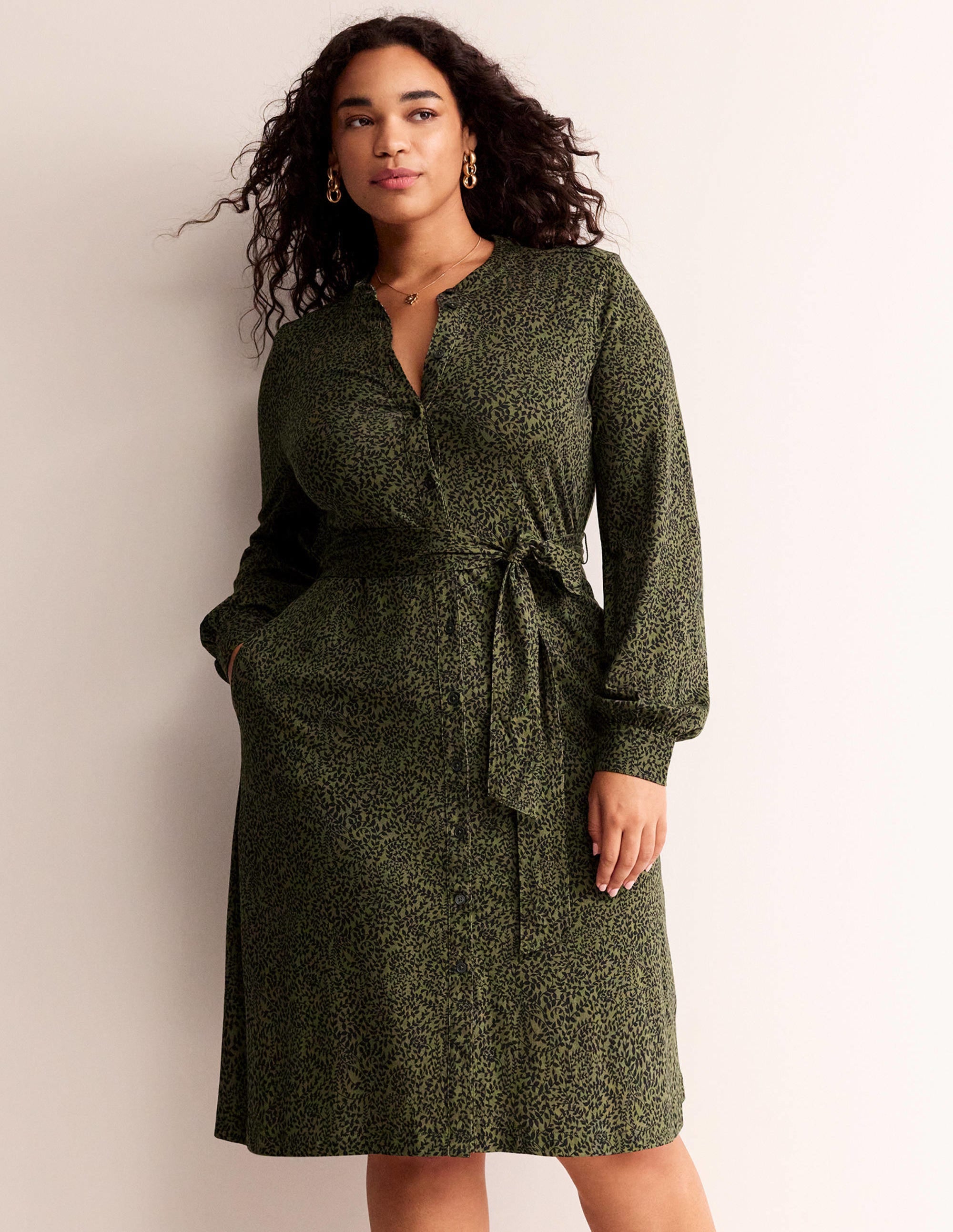 Julia Jersey Shirt Dress-Spruce, Pome Sprig - Image 5