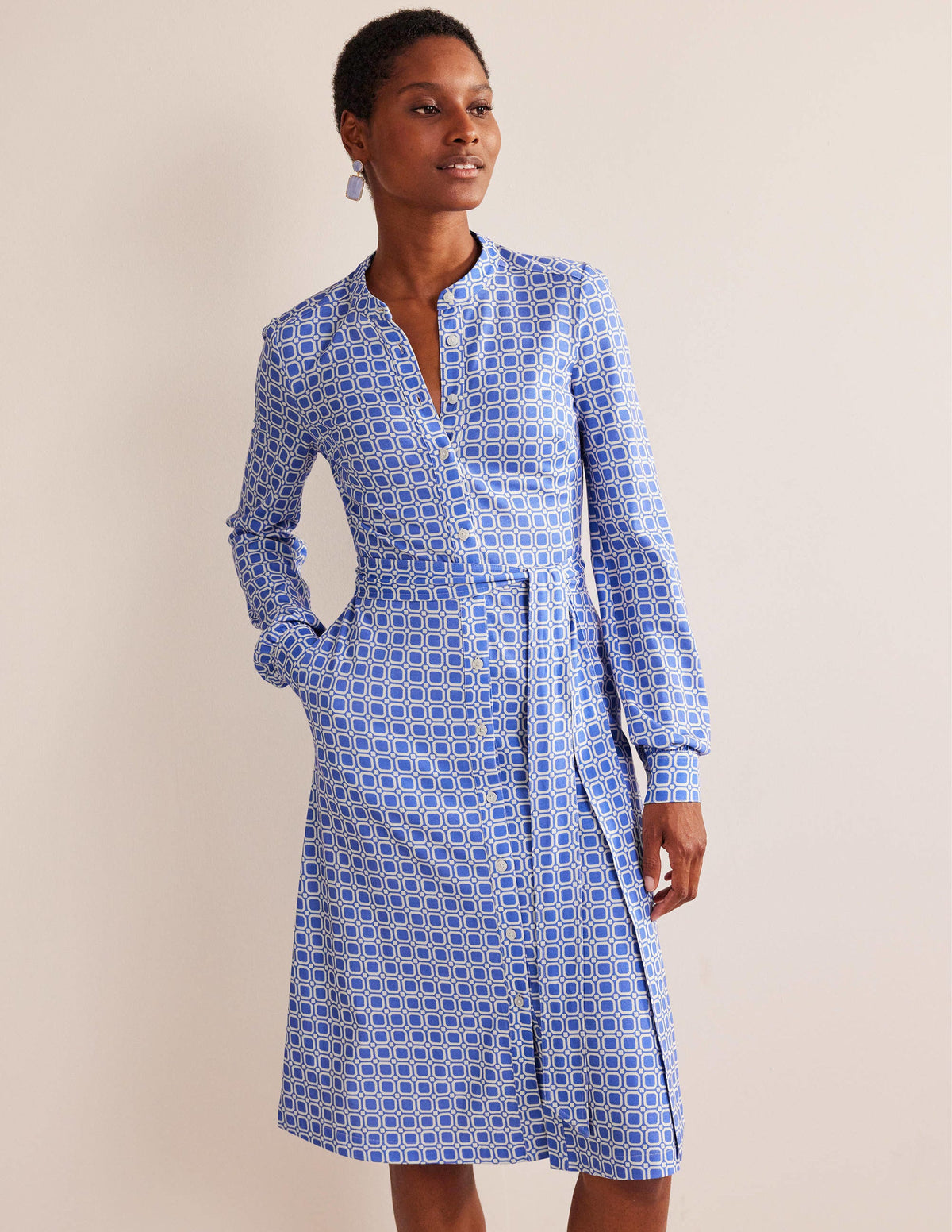 Julia Jersey Shirt Dress-Cyan, Block Cube-1