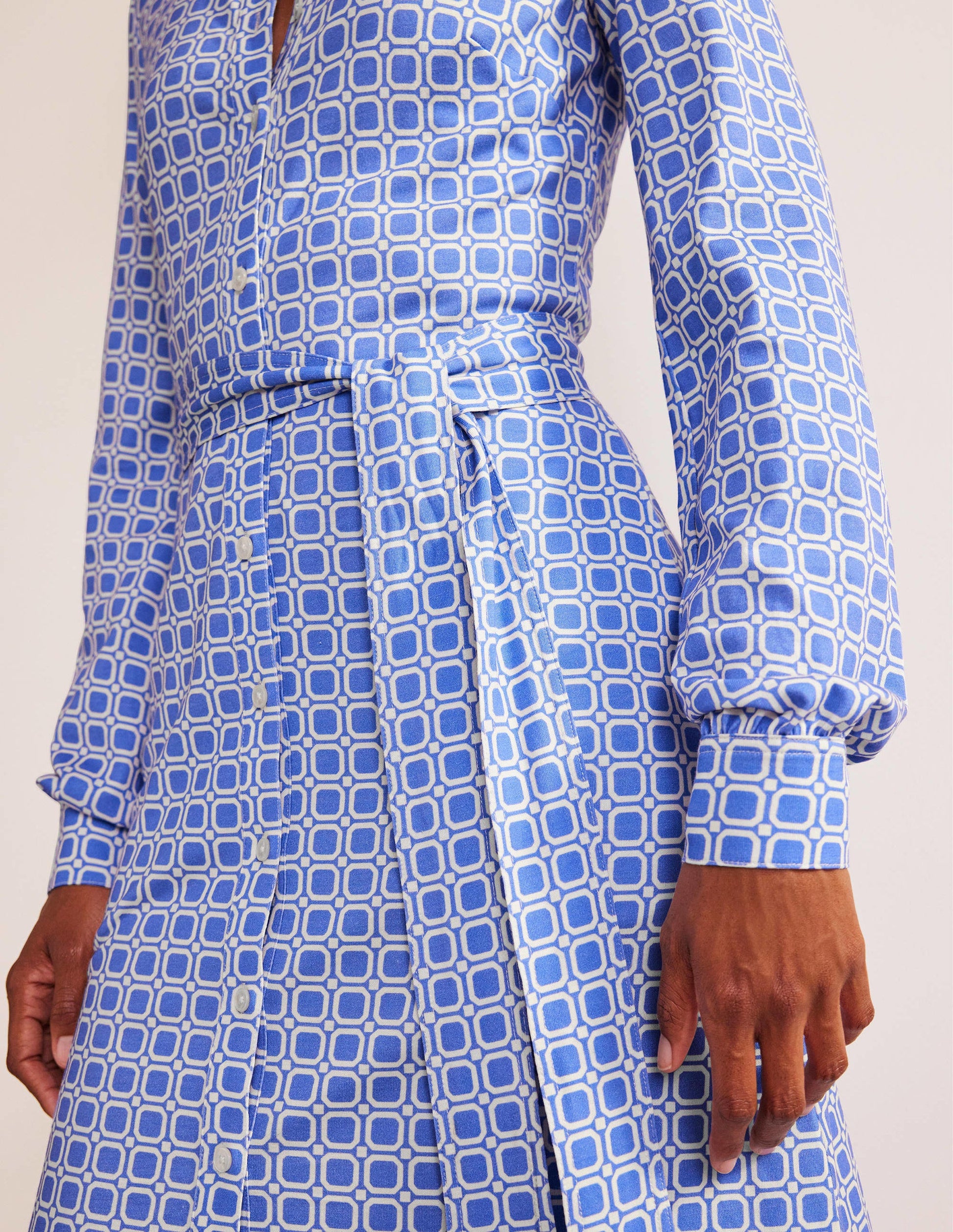 Julia Jersey Shirt Dress-Cyan, Block Cube-2