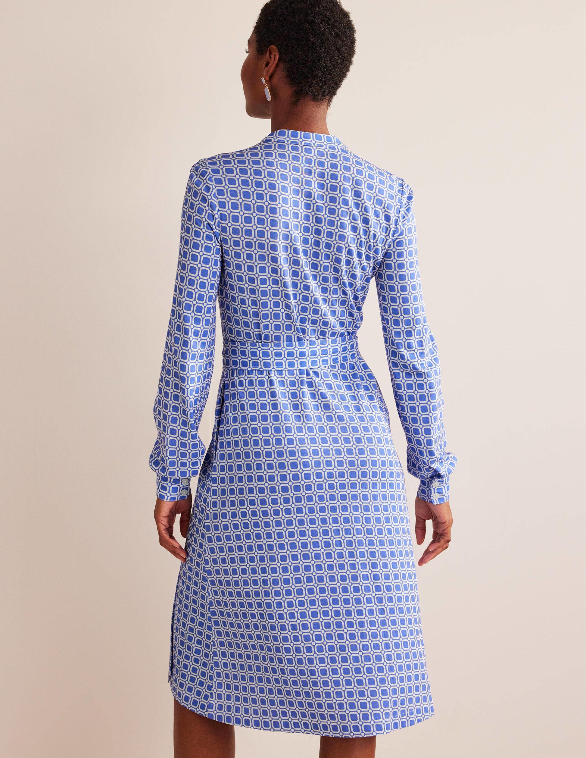 Julia Jersey Shirt Dress-Cyan, Block Cube-3