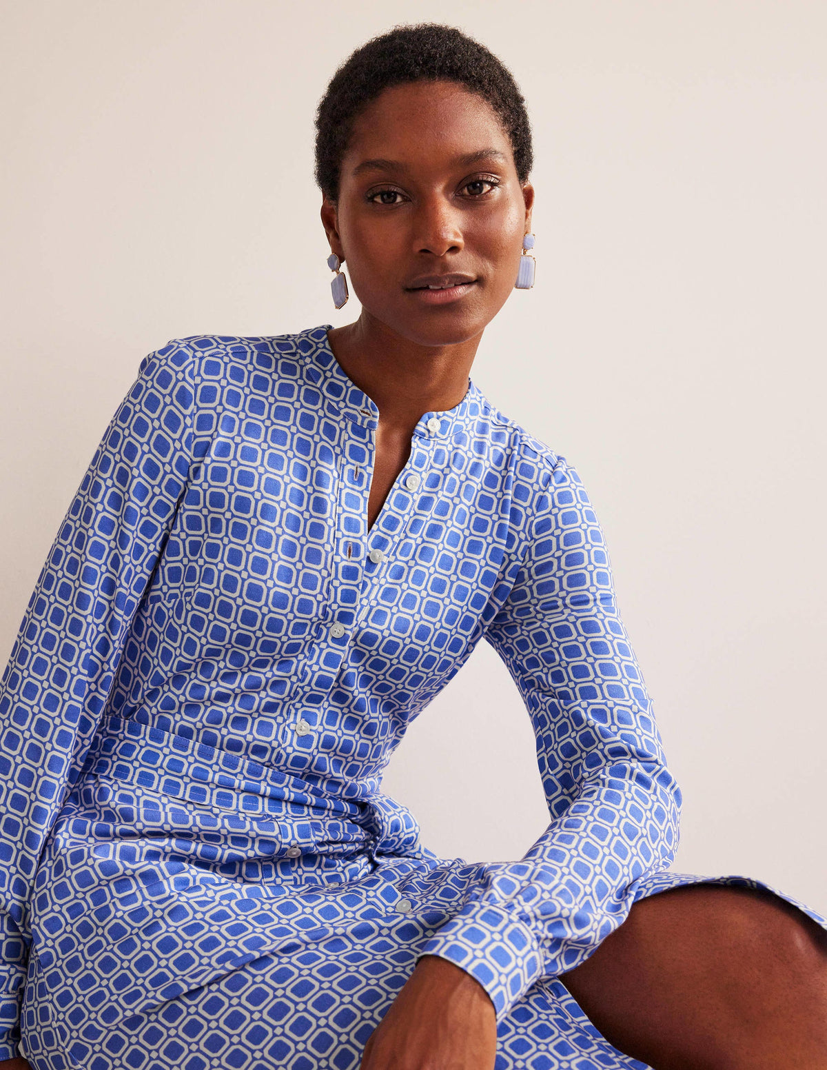 Julia Jersey Shirt Dress-Cyan, Block Cube-4