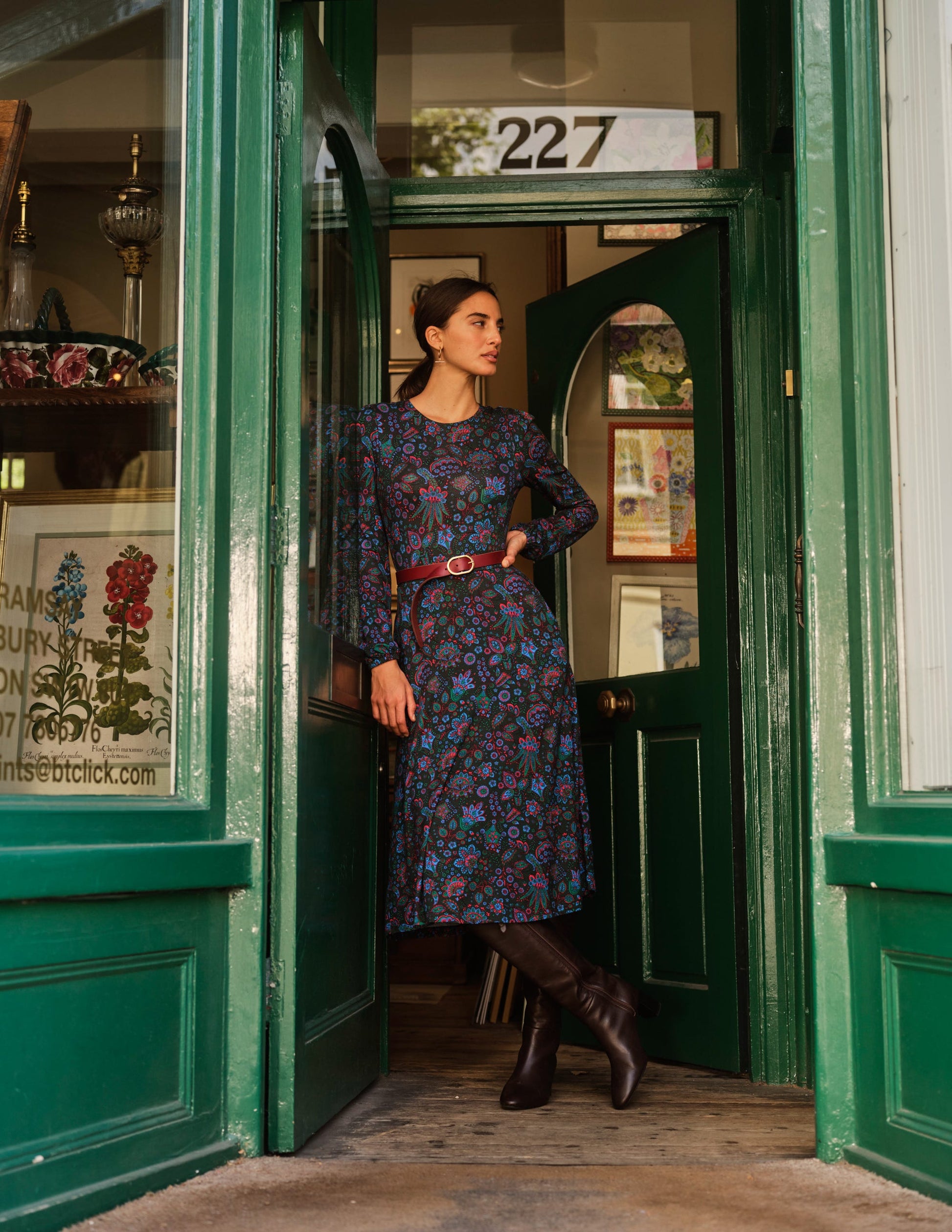 Camille Jersey Midi Dress-Chatsworth Green, Azalea Bloom-5
