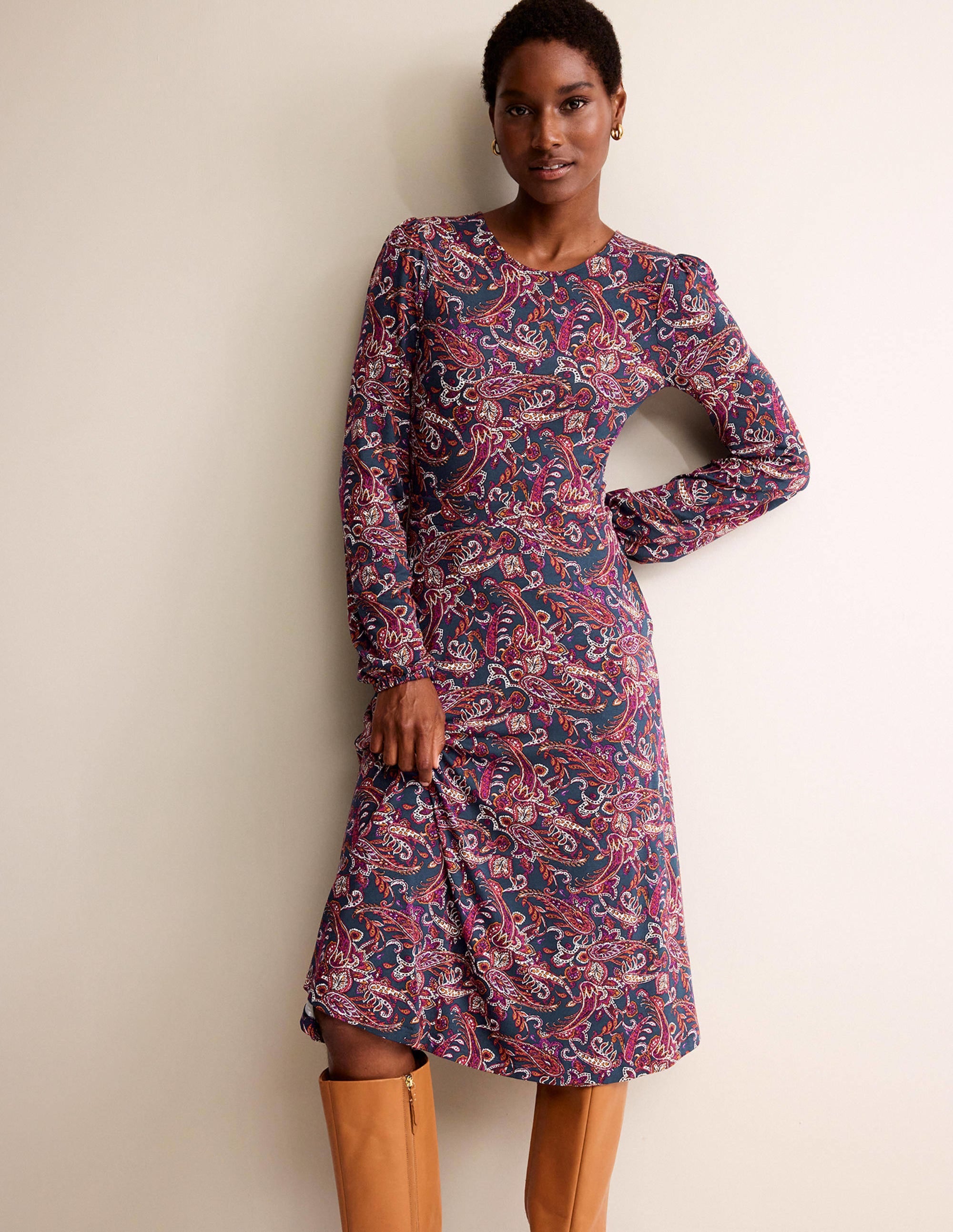 Camille Jersey Midi Dress-Purple Pansy, Paisley Lawn - Image 1