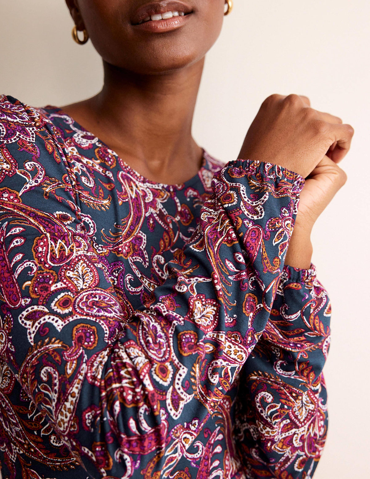Camille Jersey Midi Dress-Purple Pansy, Paisley Lawn - Image 2