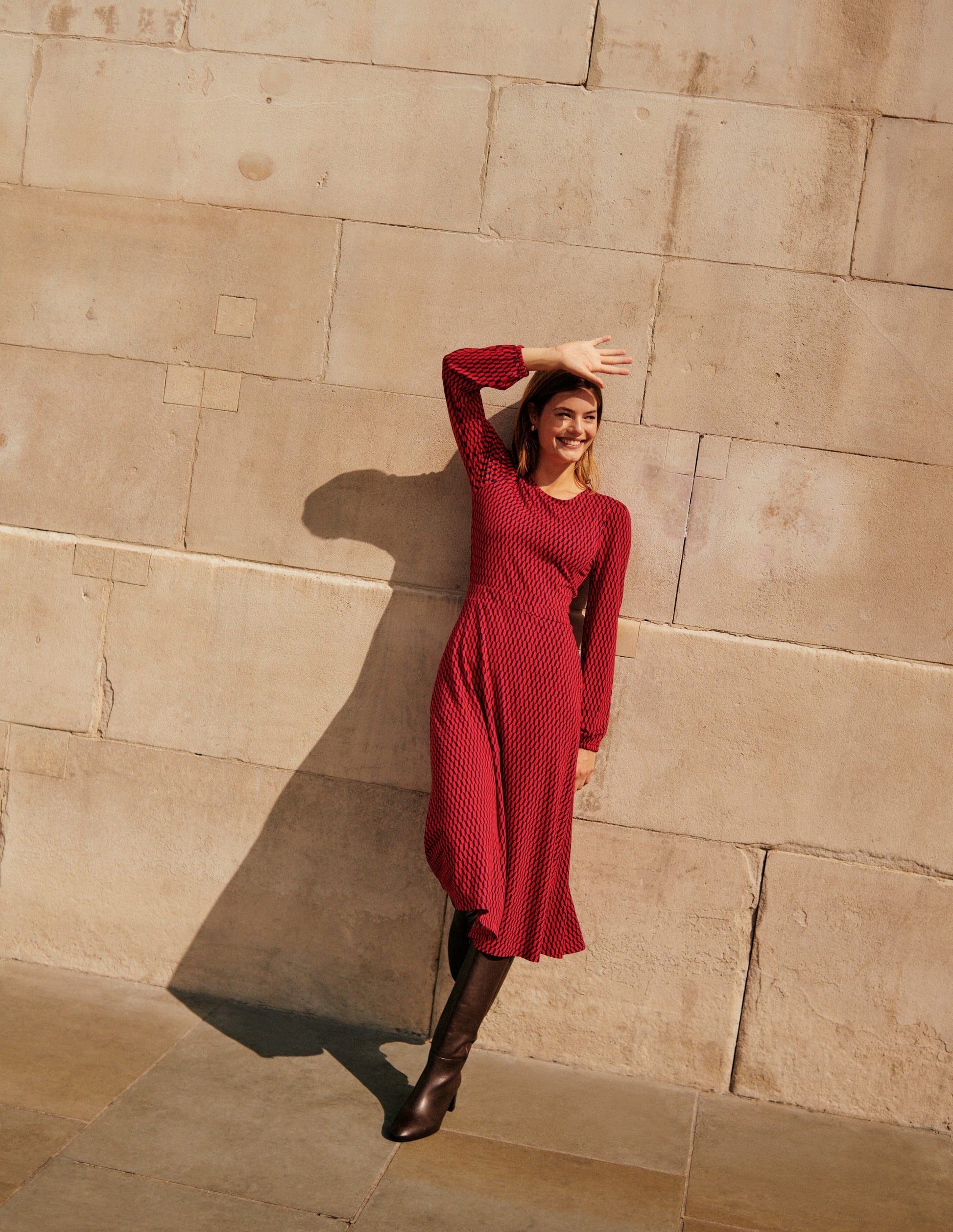 Camille Jersey Midi Dress-Brilliant Red, Block Tile-5