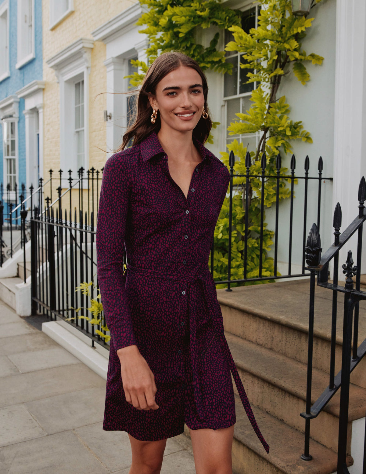 Jessie Jersey Shirt Dress-Damson Berry, Animal Spot-5
