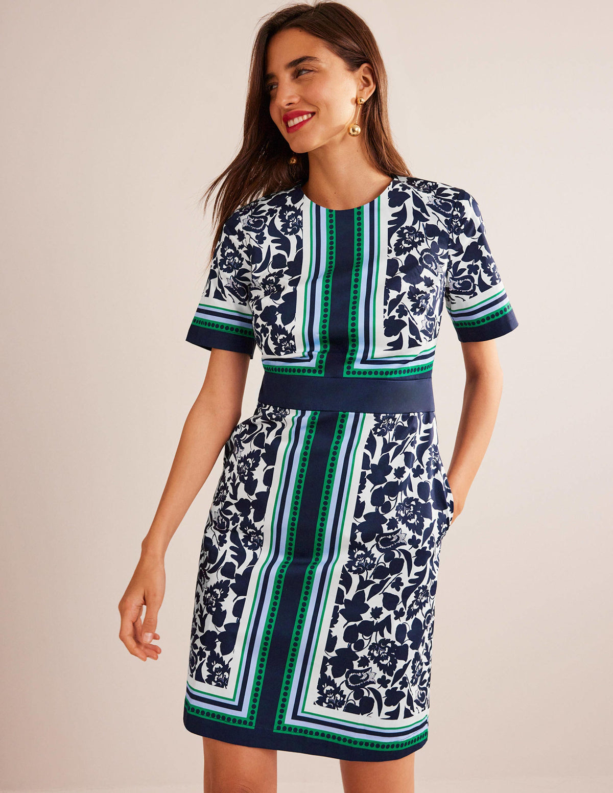 Alexa Cotton Shift Dress-Navy, Tulip Bloom - Image 1