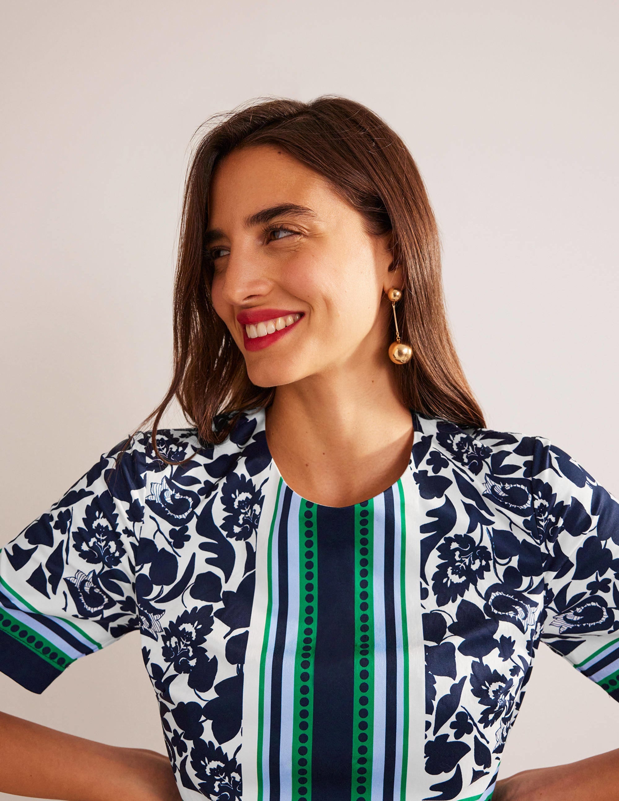 Alexa Cotton Shift Dress-Navy, Tulip Bloom - Image 2
