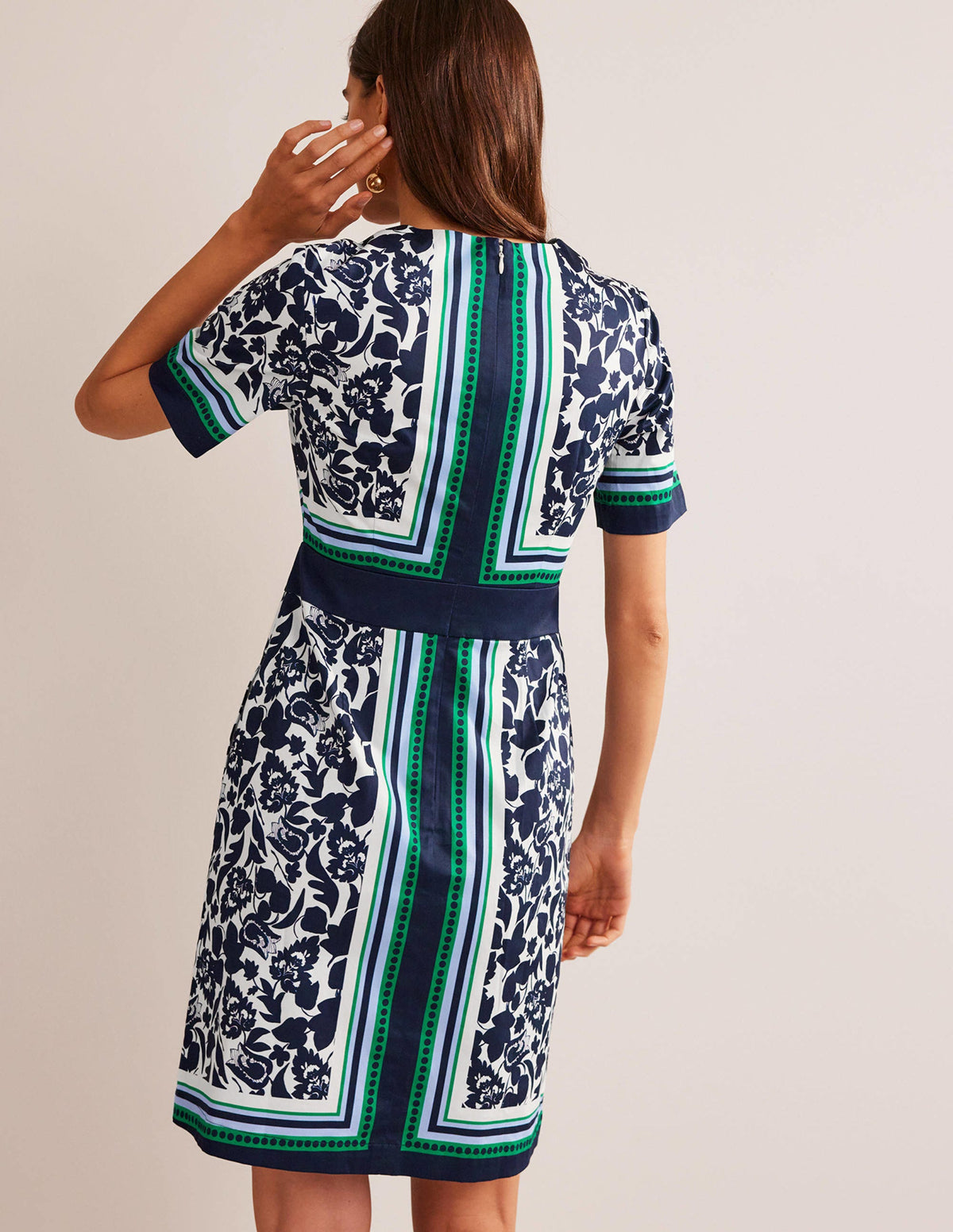 Alexa Cotton Shift Dress-Navy, Tulip Bloom - Image 3