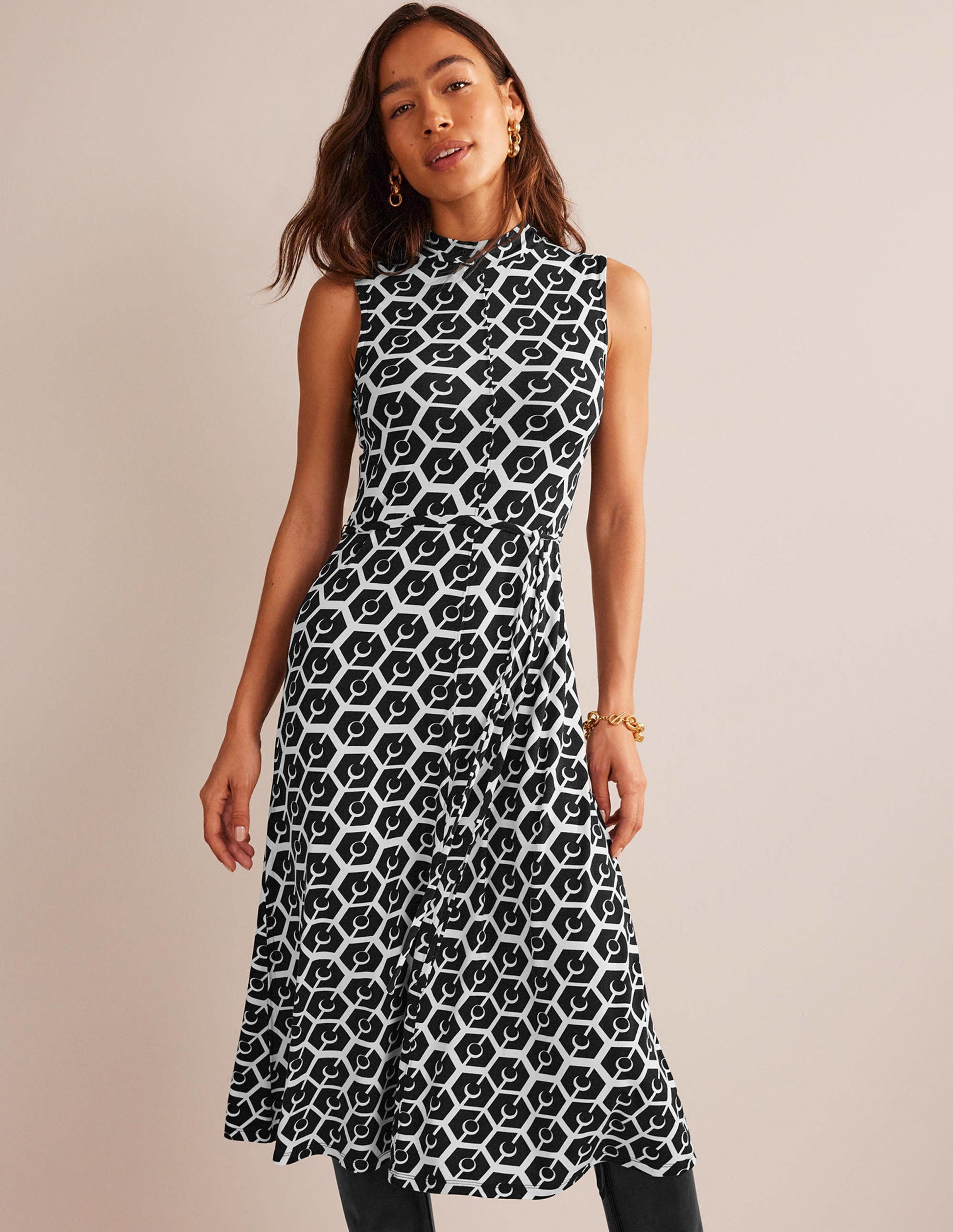Sleeveless Jersey Midi Dress-Black, Reverie-1