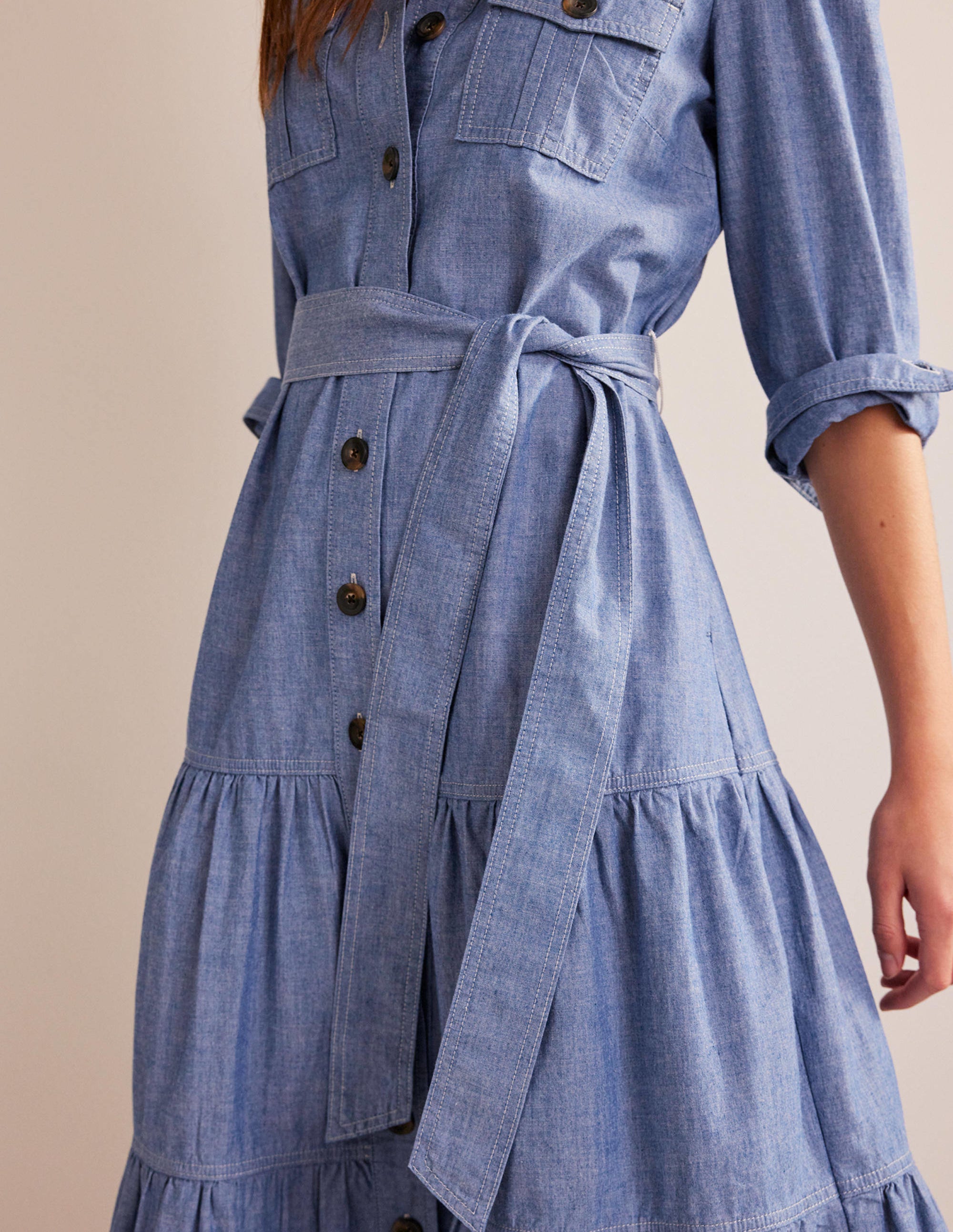 Lily Chambray Midi Shirt Dress-Chambray - Image 2