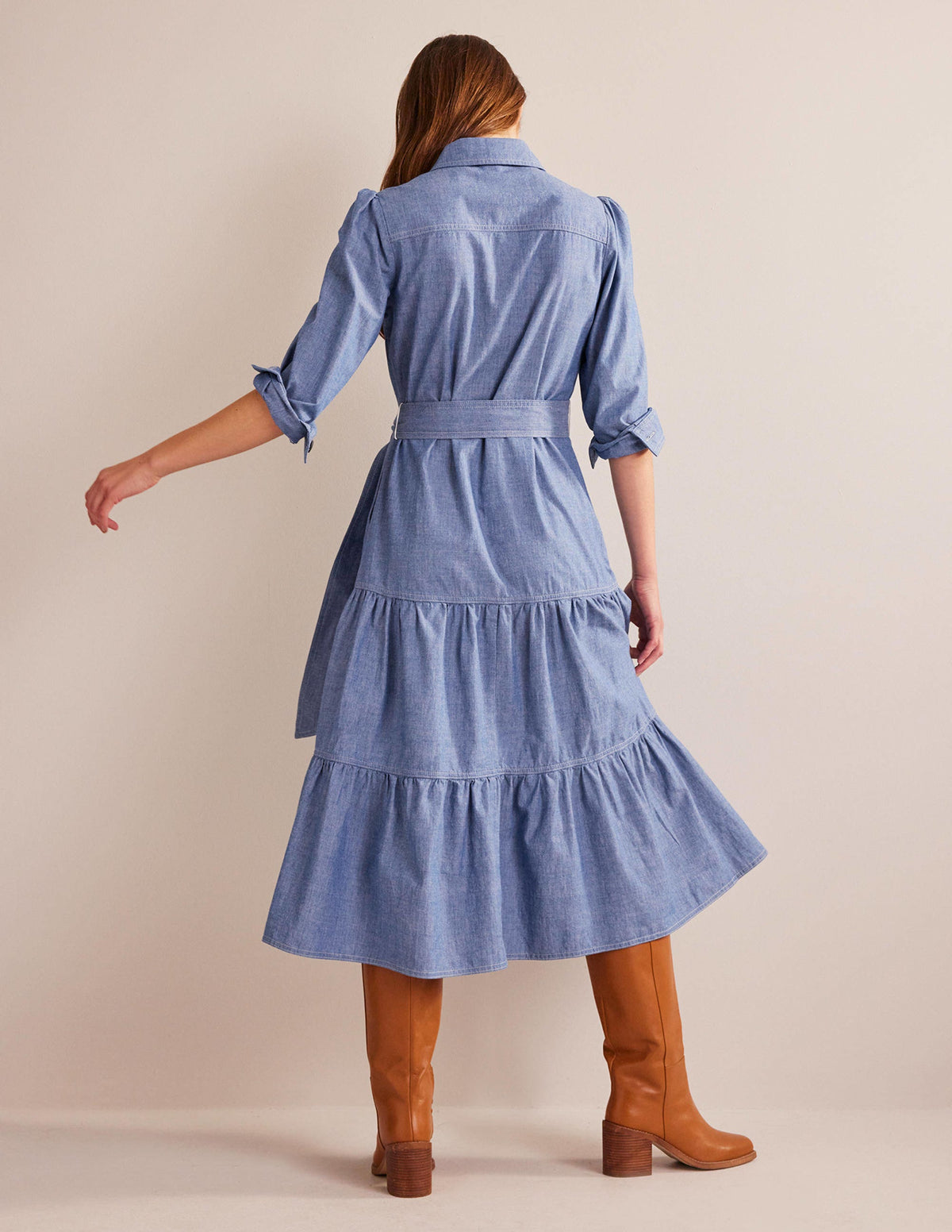 Lily Chambray Midi Shirt Dress-Chambray - Image 3