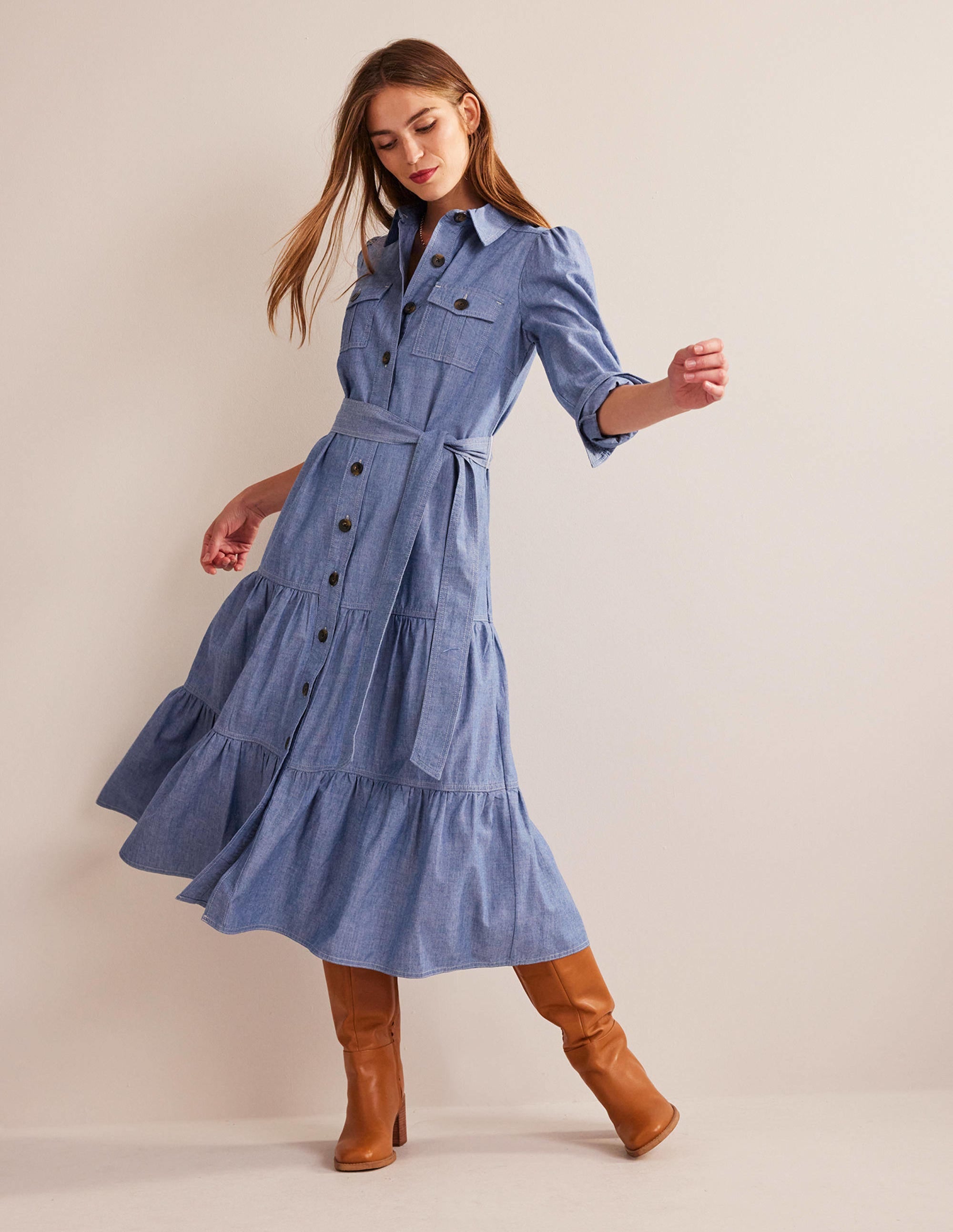 Lily Chambray Midi Shirt Dress-Chambray - Image 4