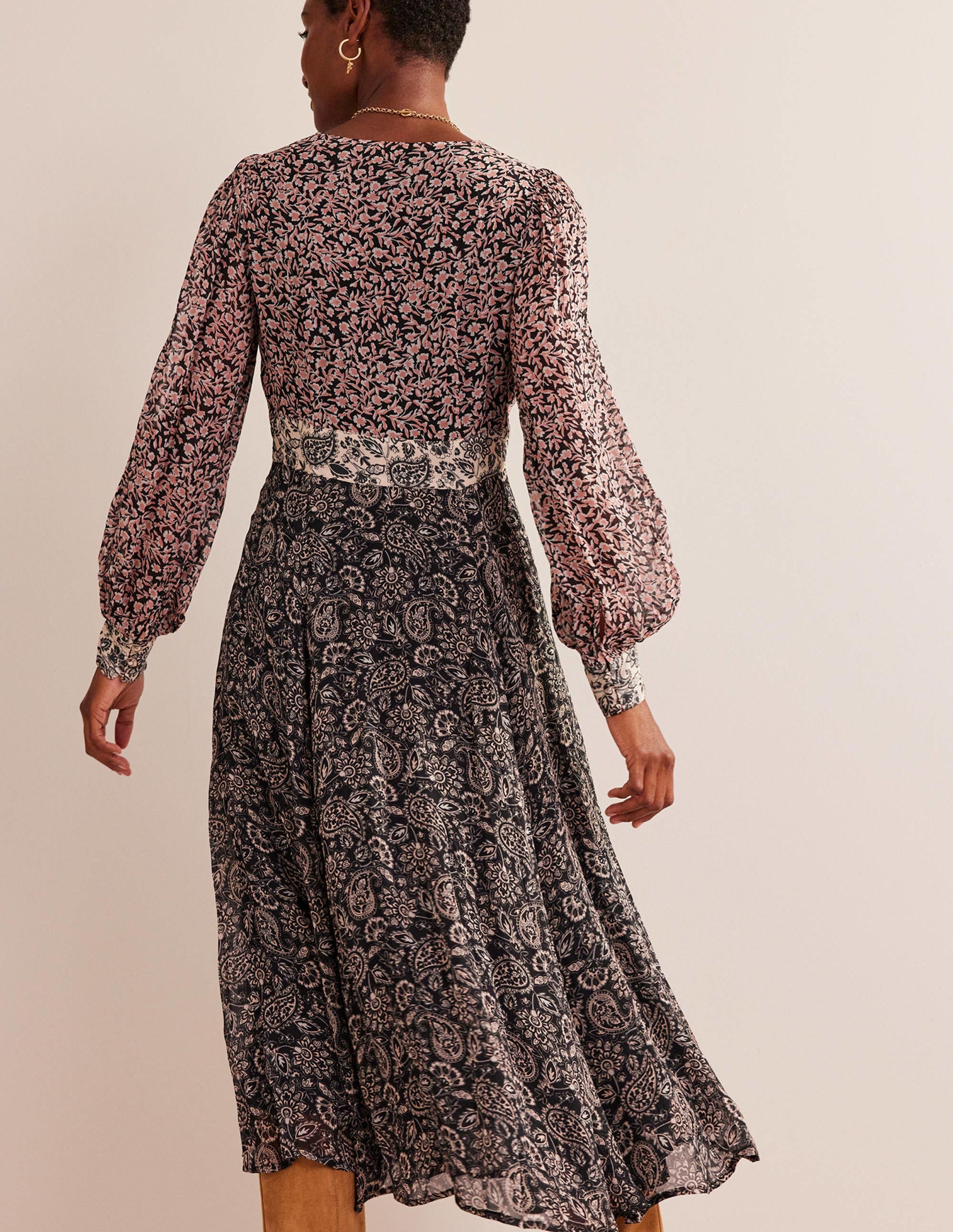 Imelda Remix Contrasting Dress-Black, Abstract Vine - Image 3