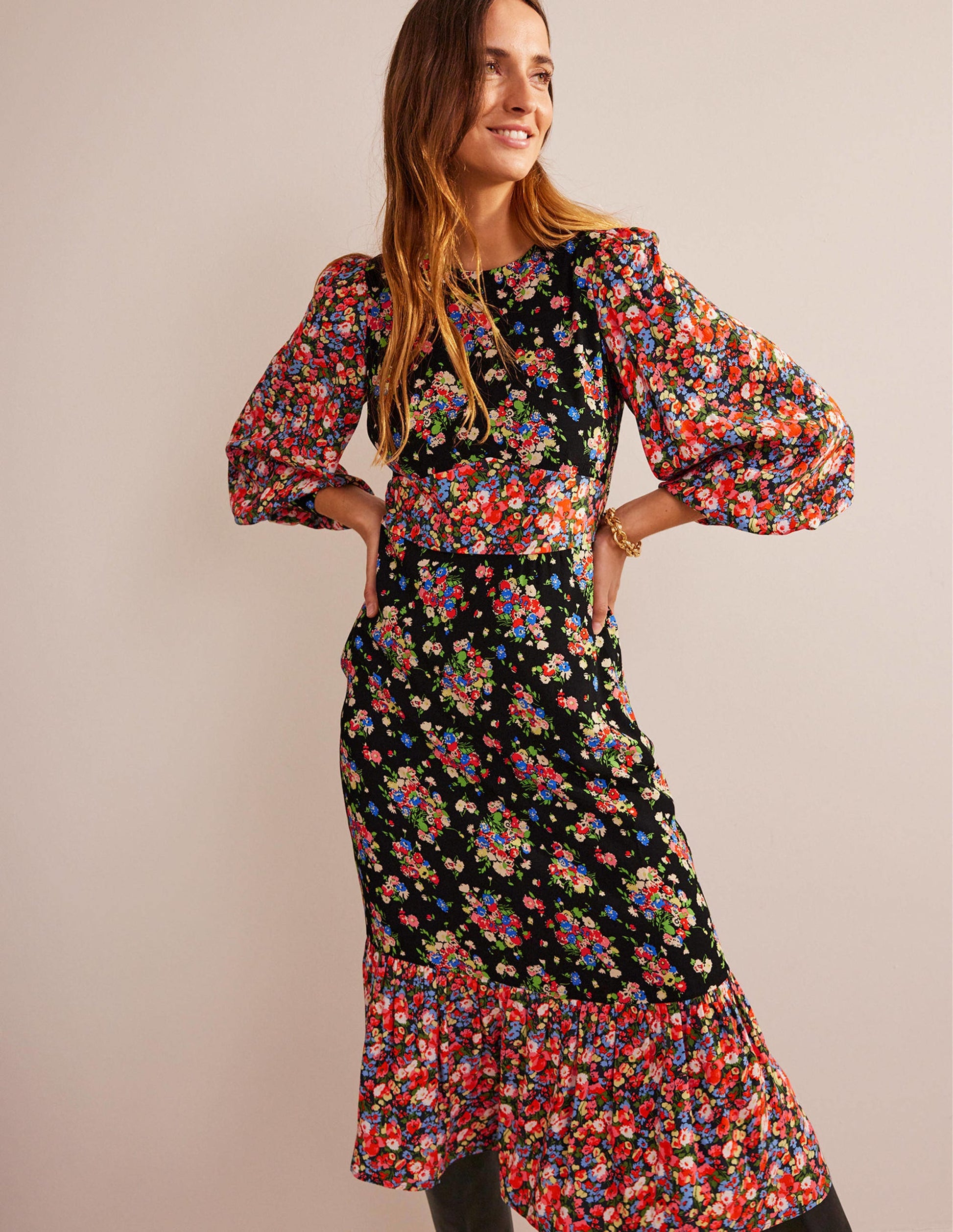 Ruby Remix Contrasting Dress-Black, Wild Cluster-1