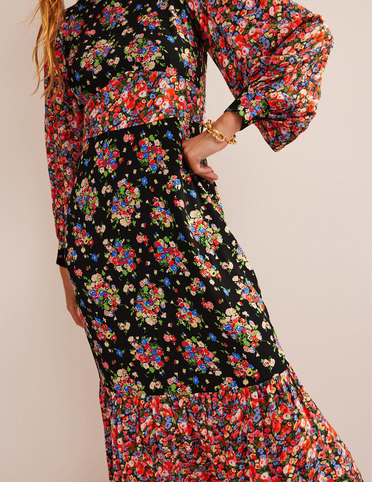 Ruby Remix Contrasting Dress-Black, Wild Cluster-2