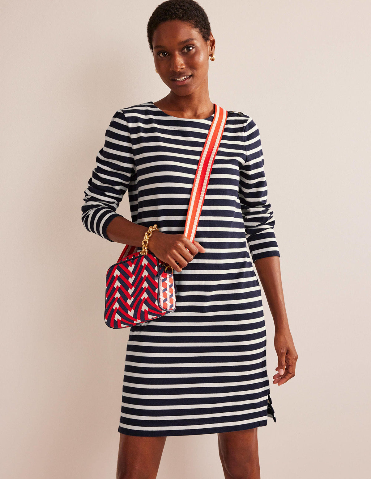Sophie Breton Jersey Dress-Navy, Ivory Stripe - Image 1