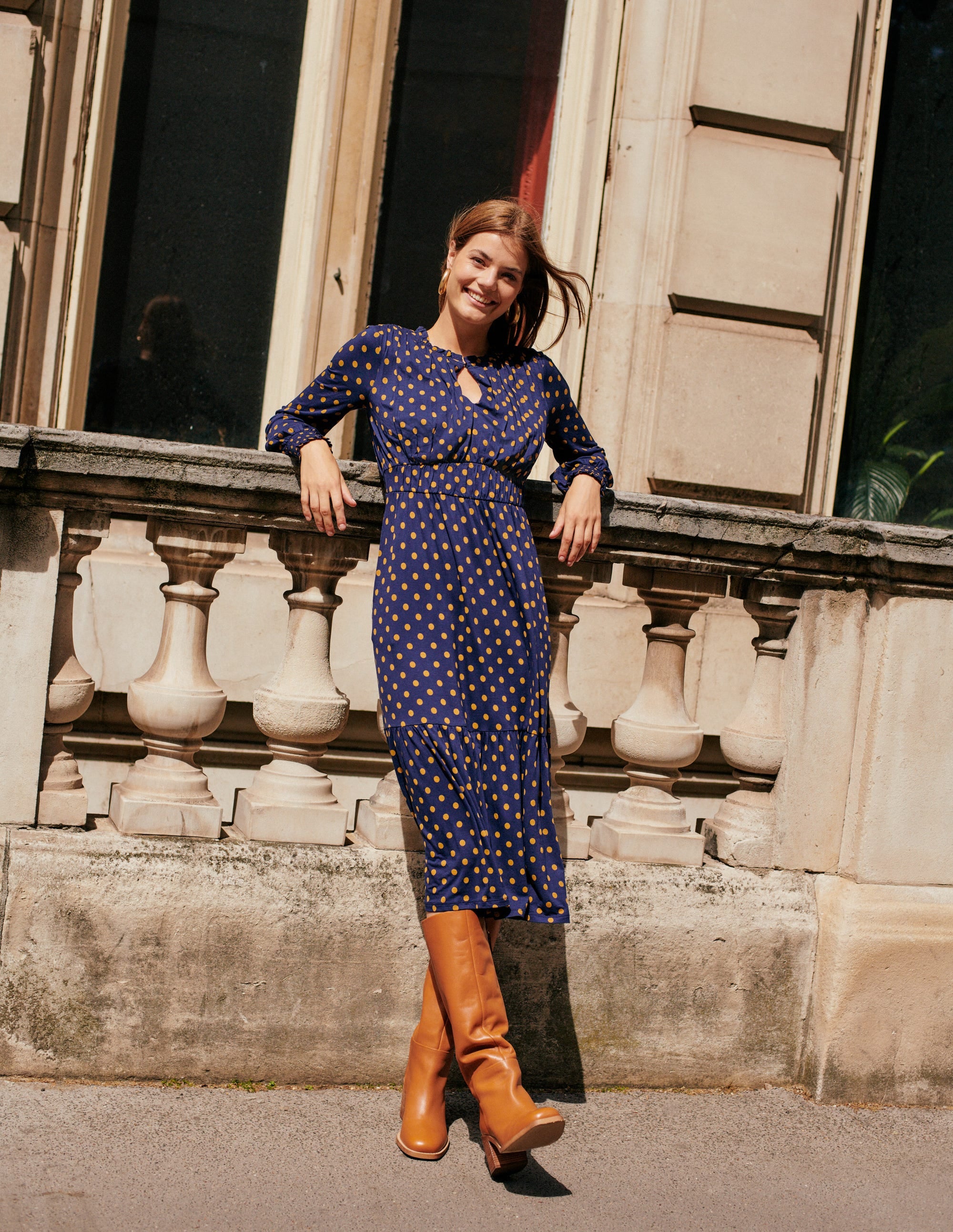 Rosanna Long Sleeve Tea Dress-French Navy, Spot - Image 9