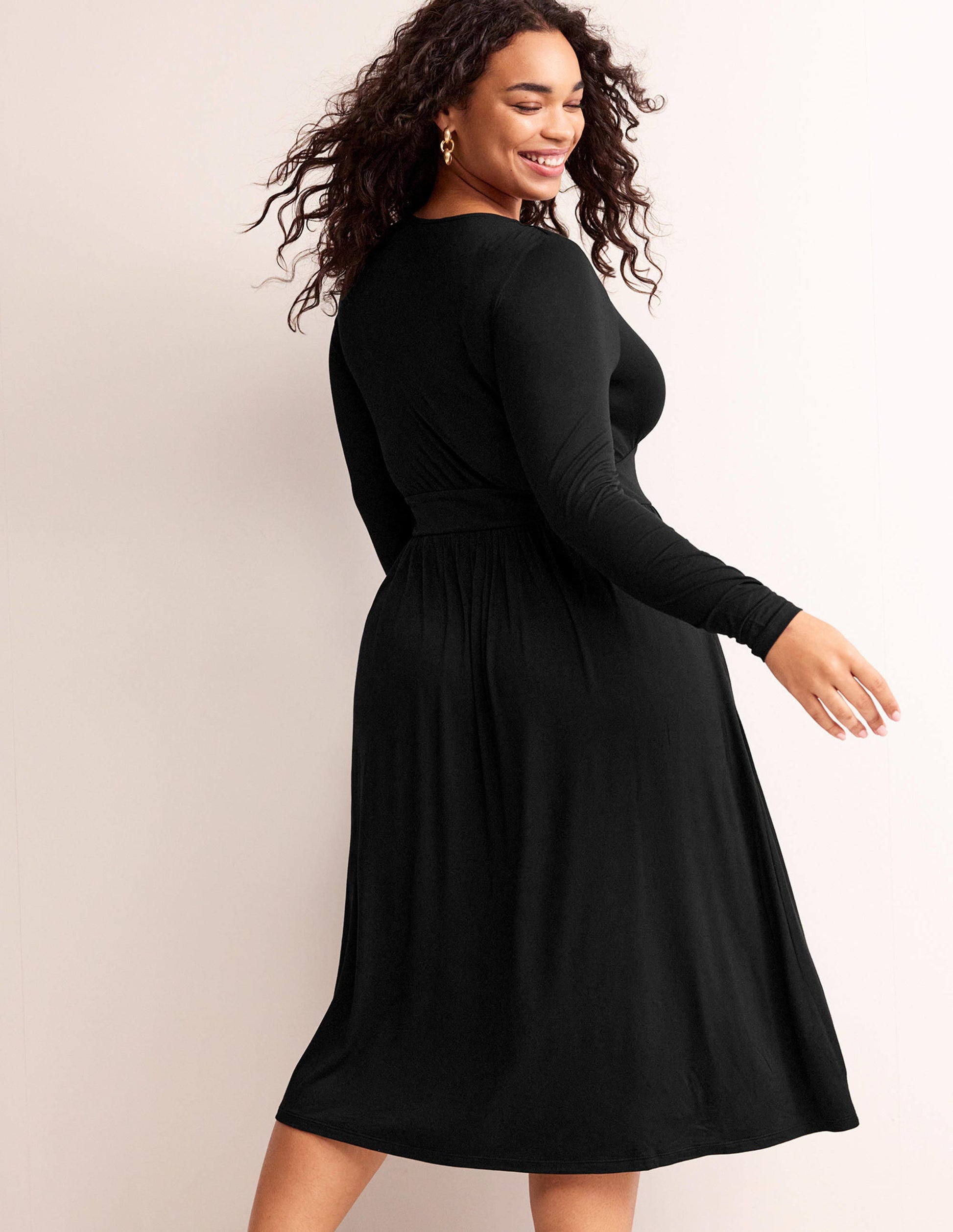 Thea Long Sleeve Midi Dress-Black-6