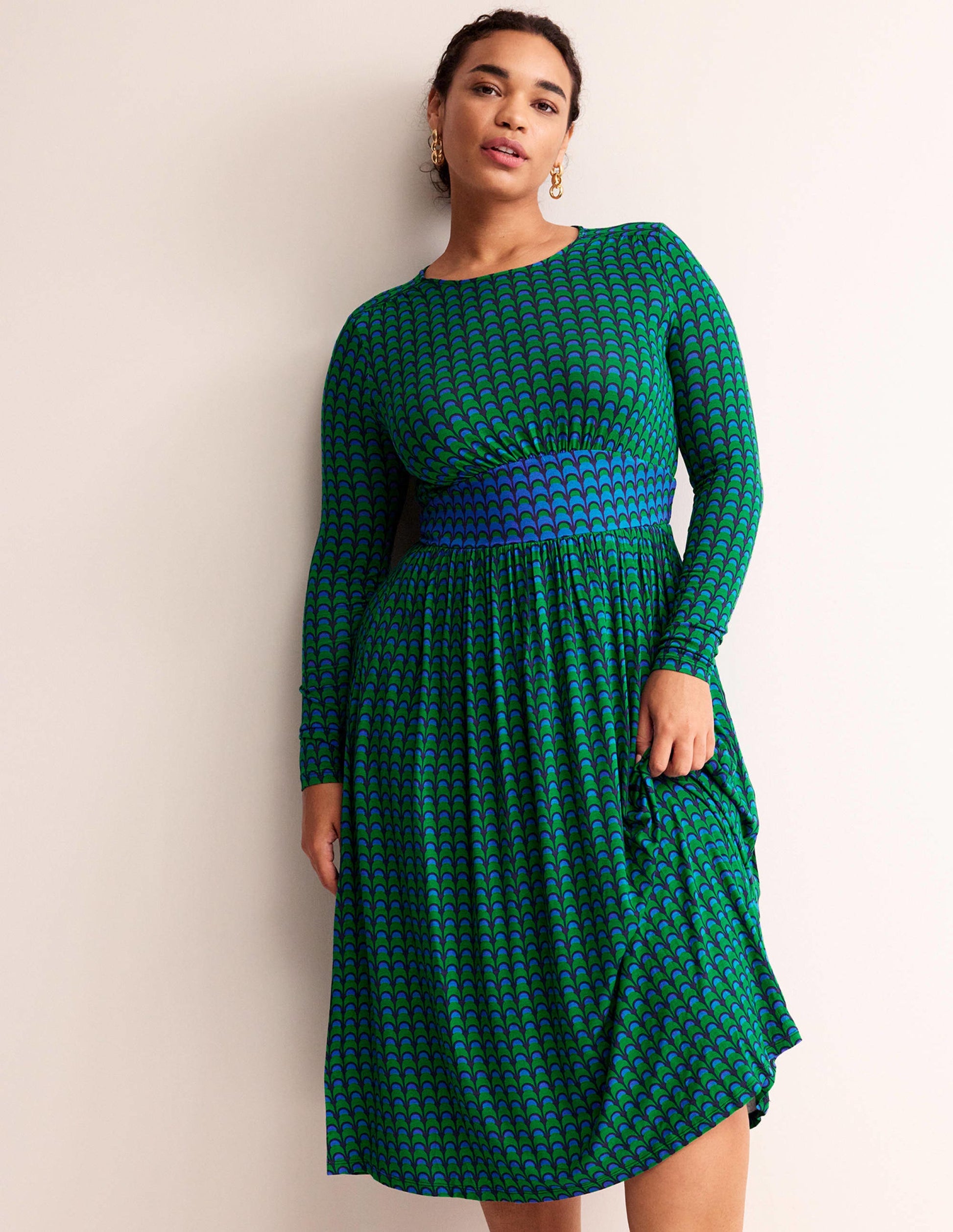 Thea Long Sleeve Midi Dress-Veridian Green, Geo Charm-5
