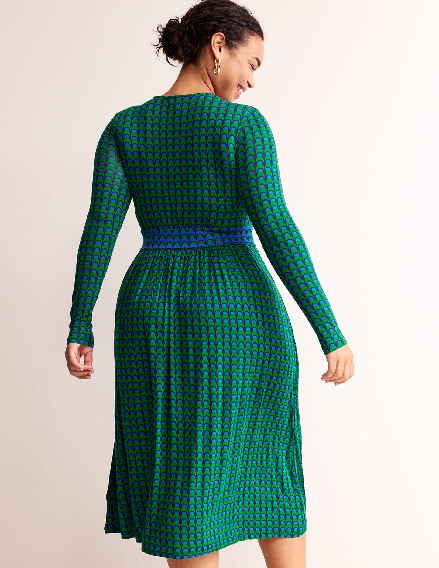 Thea Long Sleeve Midi Dress-Veridian Green, Geo Charm