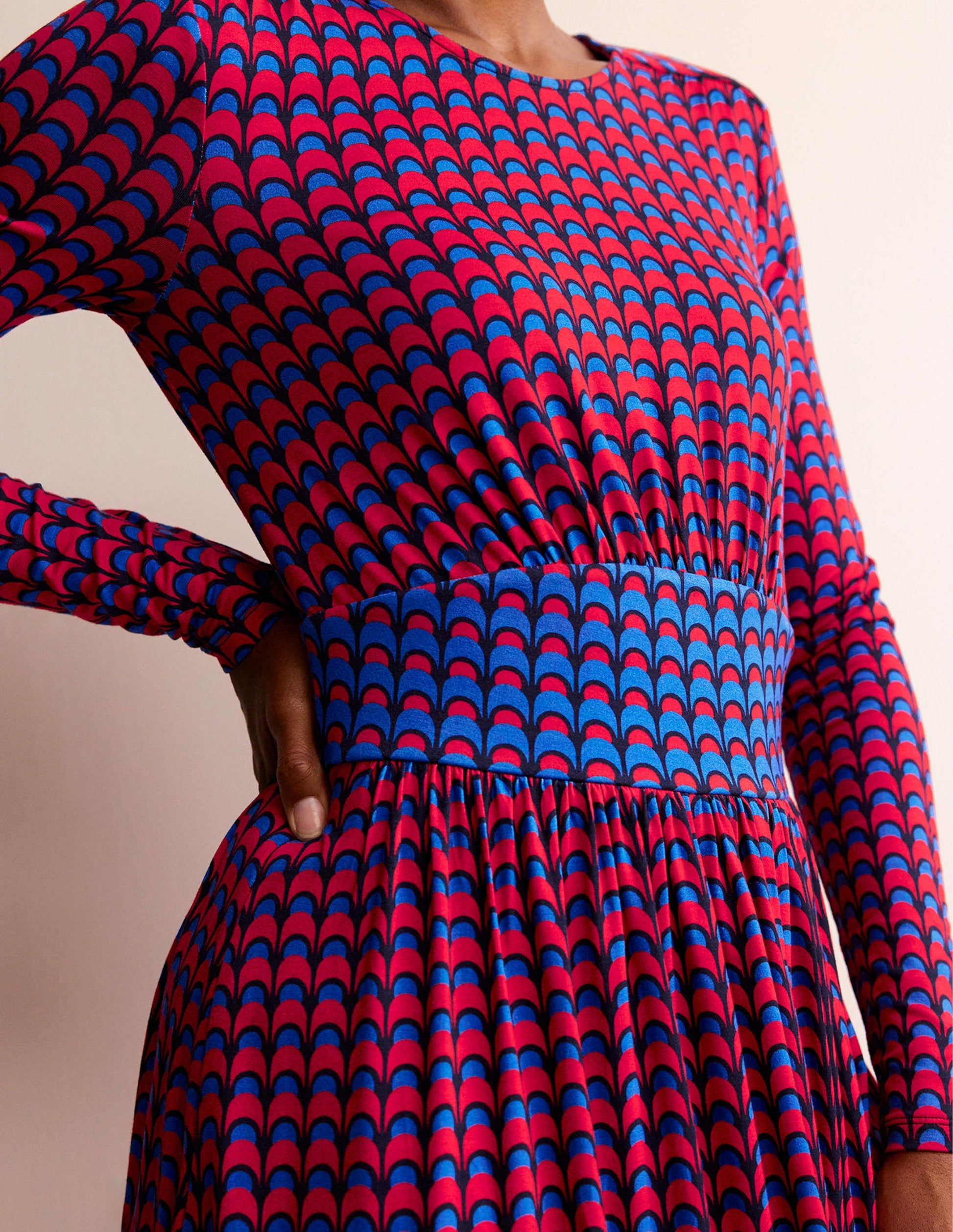 Thea Long Sleeve Midi Dress-Brilliant Red, Geo Charm-2