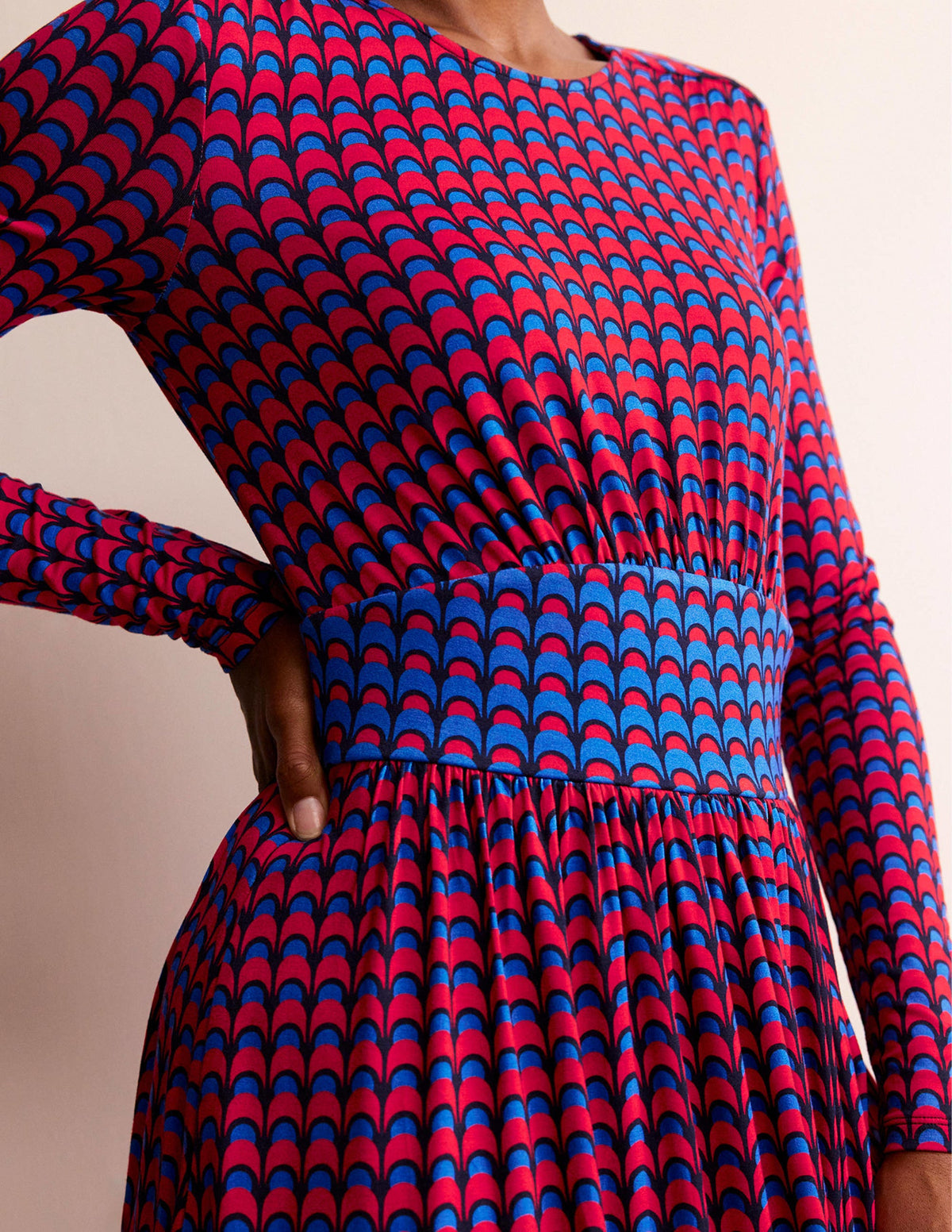 Thea Long Sleeve Midi Dress-Brilliant Red, Geo Charm - Image 2
