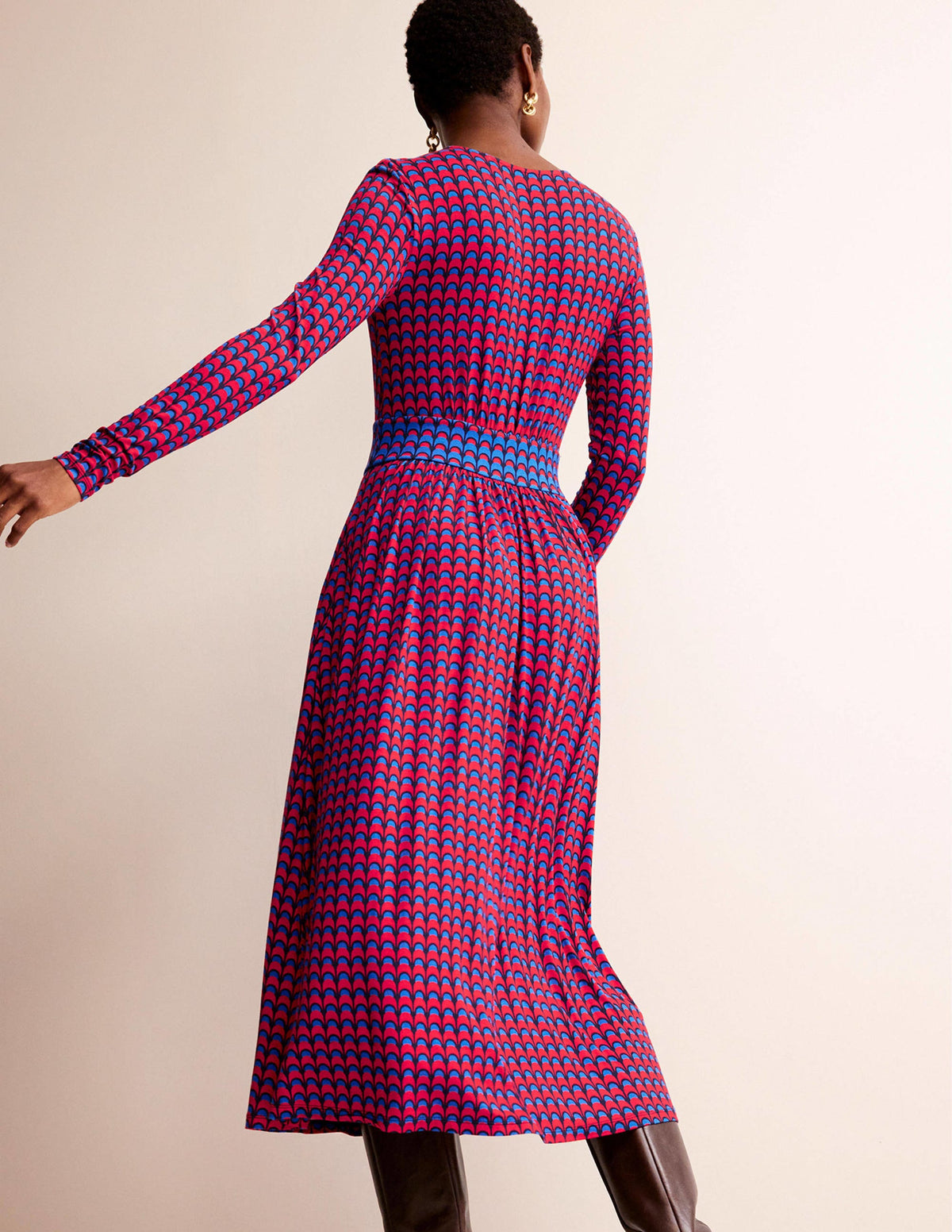 Thea Long Sleeve Midi Dress-Brilliant Red, Geo Charm - Image 3