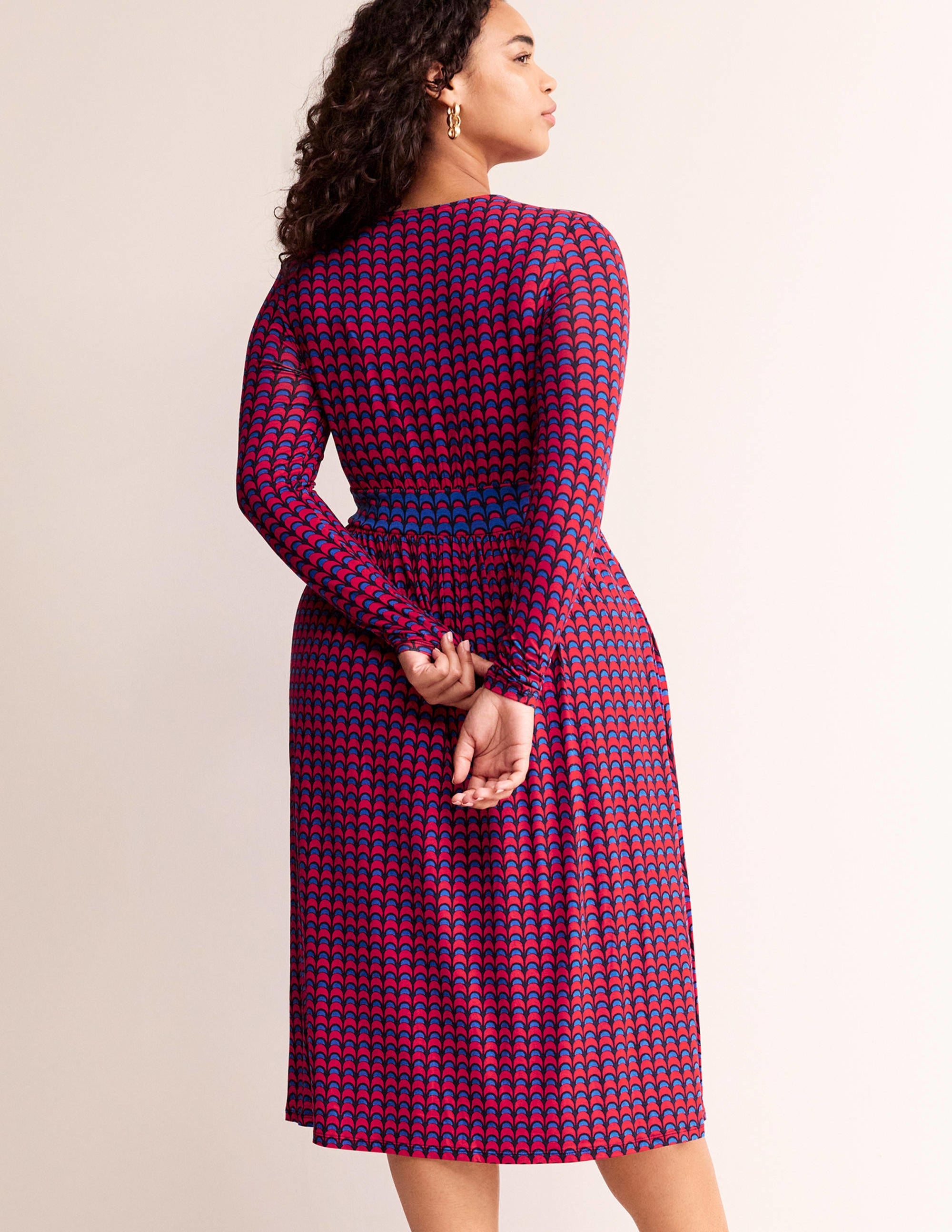 Thea Long Sleeve Midi Dress-Brilliant Red, Geo Charm - Image 6