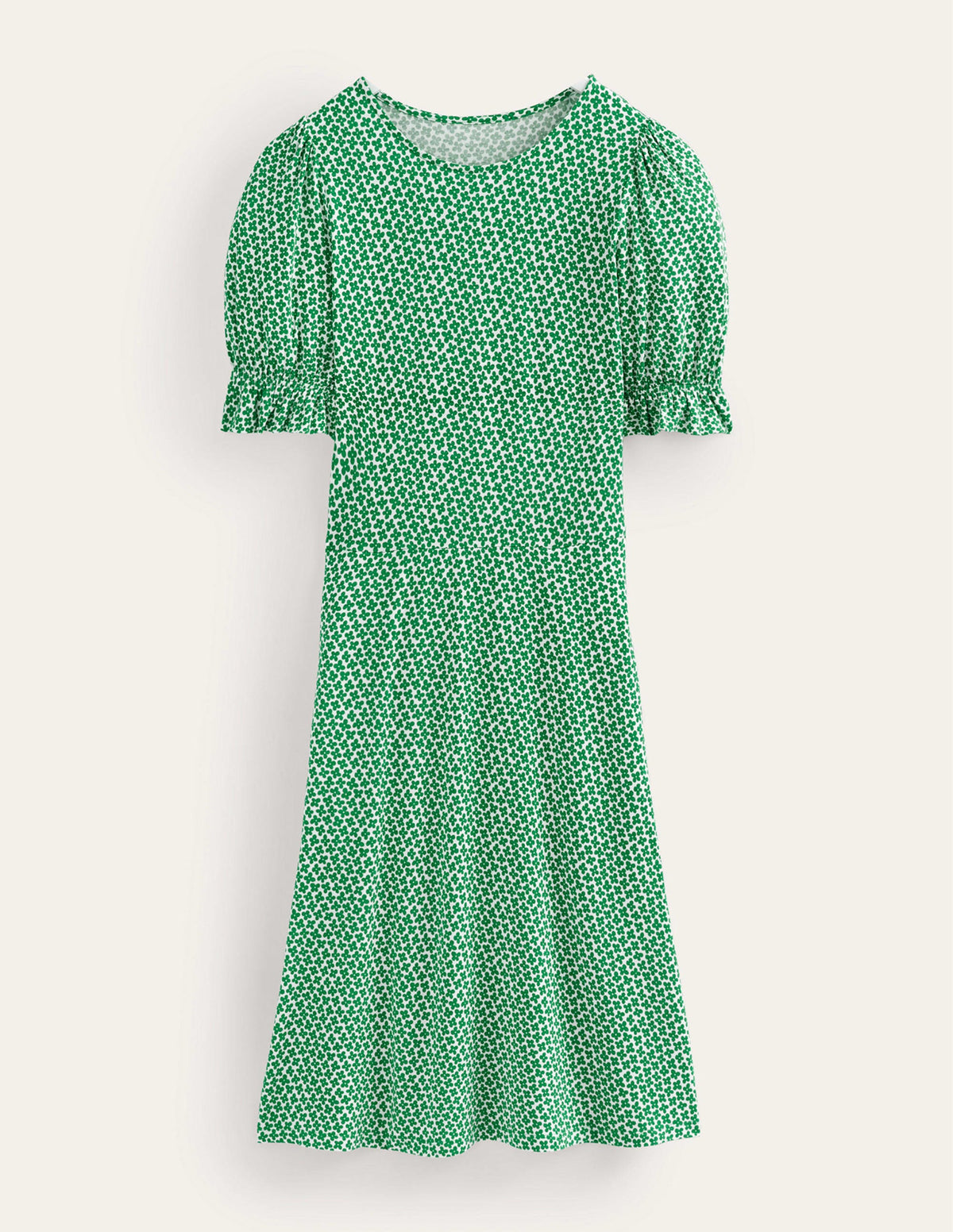 Puff Sleeve Jersey Mini Dress-Meadow Green, Daisy Bud - Image 5