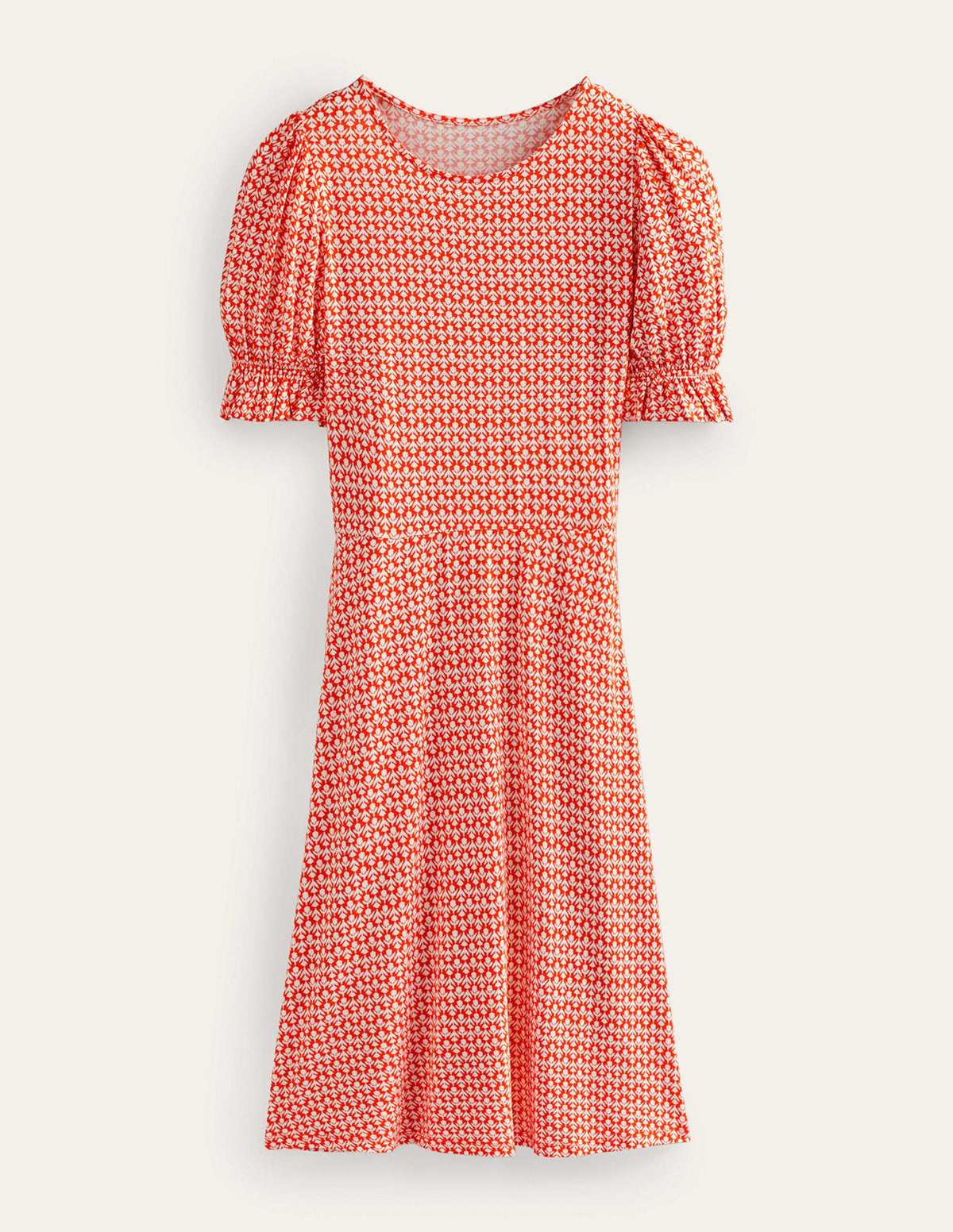 Puff Sleeve Jersey Mini Dress-Vermillion, Tulip Pop - Image 5