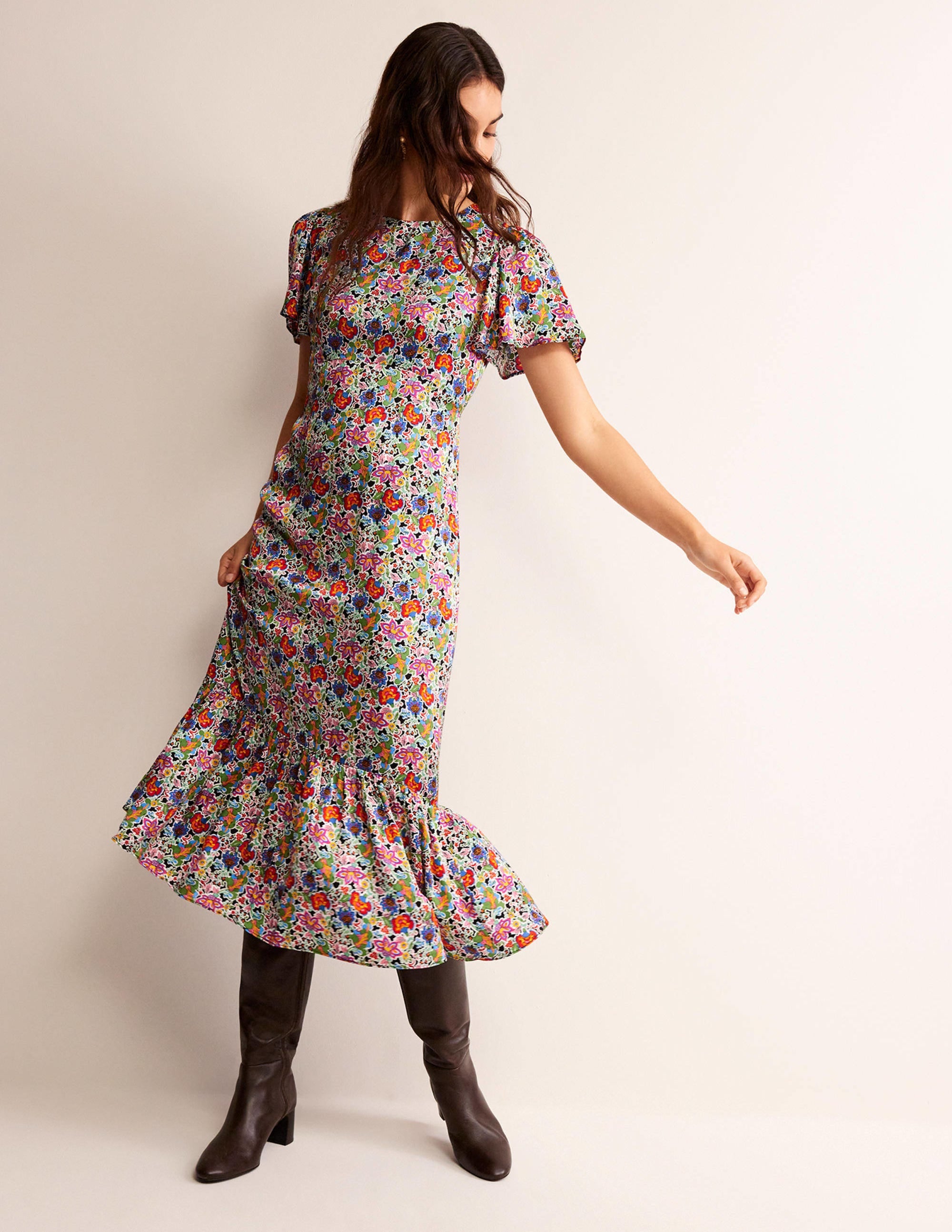 Tiered Flutter Tea Dress-Multi, Carnation Garden - Image 1