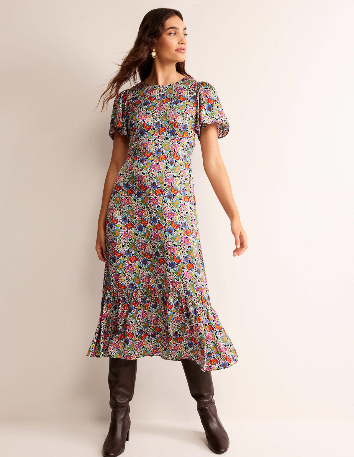 Tiered Flutter Tea Dress-Multi, Carnation Garden-4