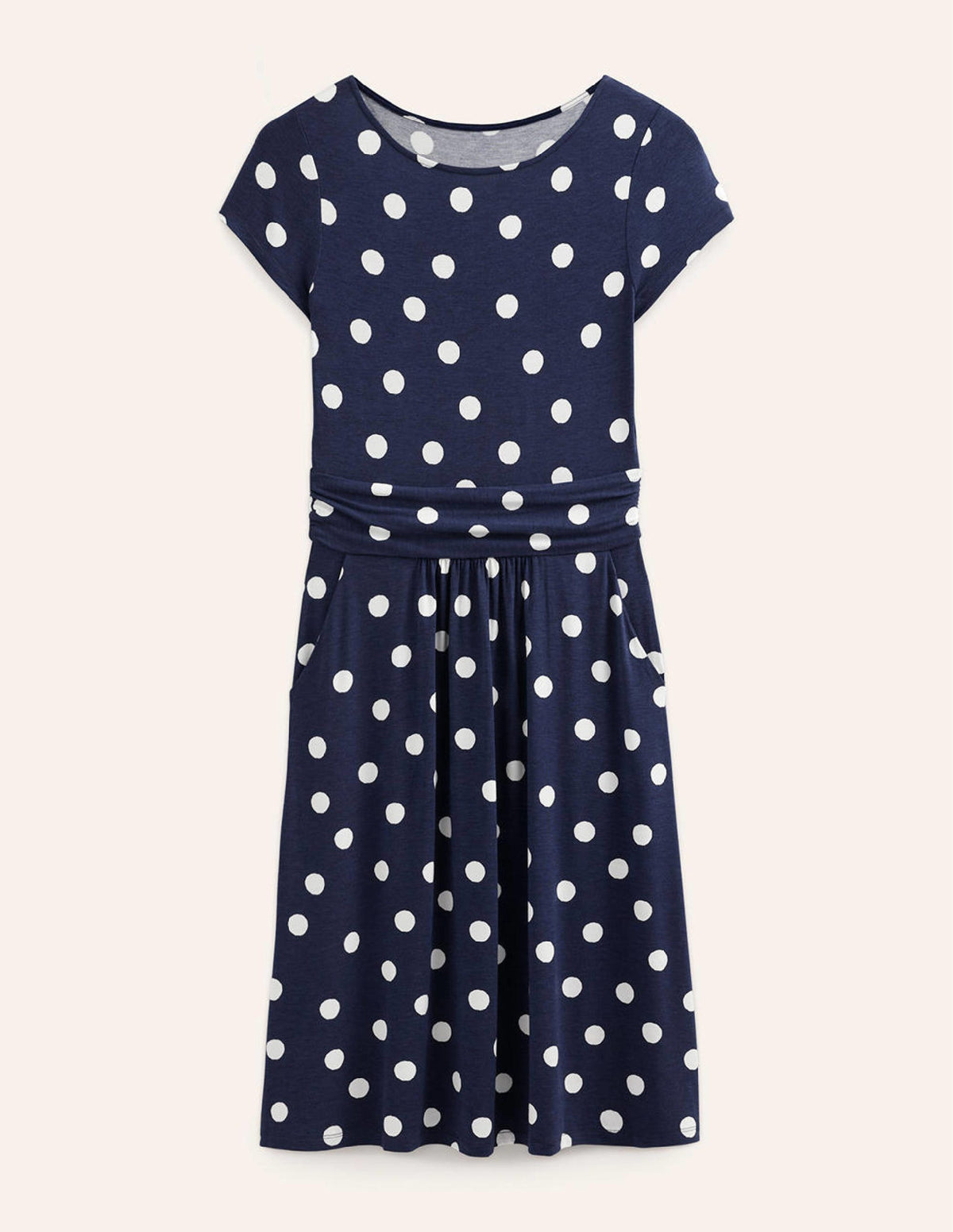 Amelie Jersey Dress-French Navy, Painterly Spot - Image 7