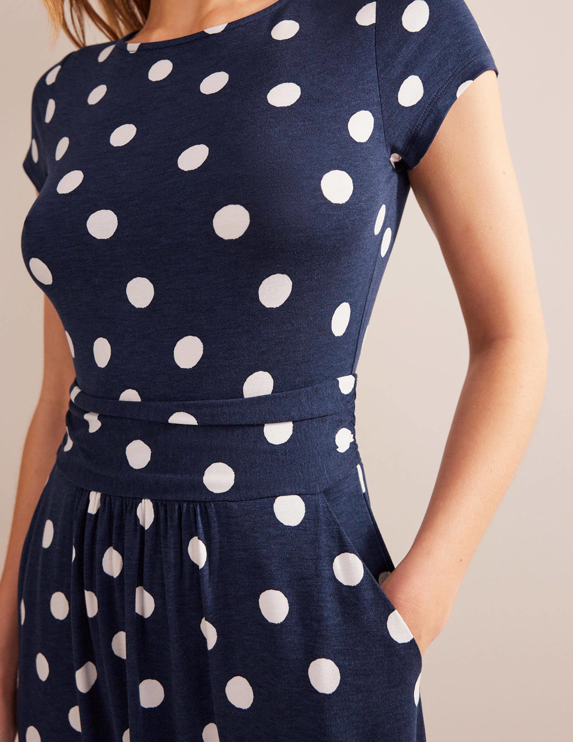 Amelie Jersey Dress-French Navy, Painterly Spot - Image 2