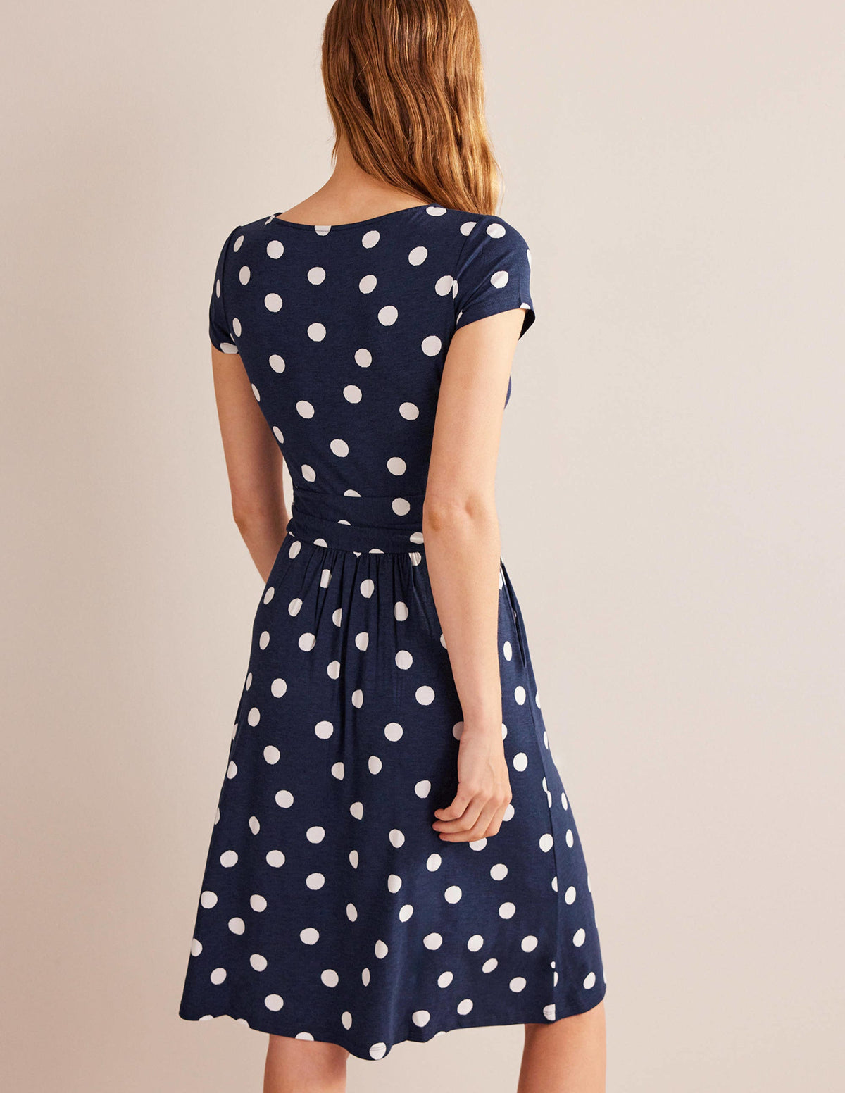 Amelie Jersey Dress-French Navy, Painterly Spot - Image 3