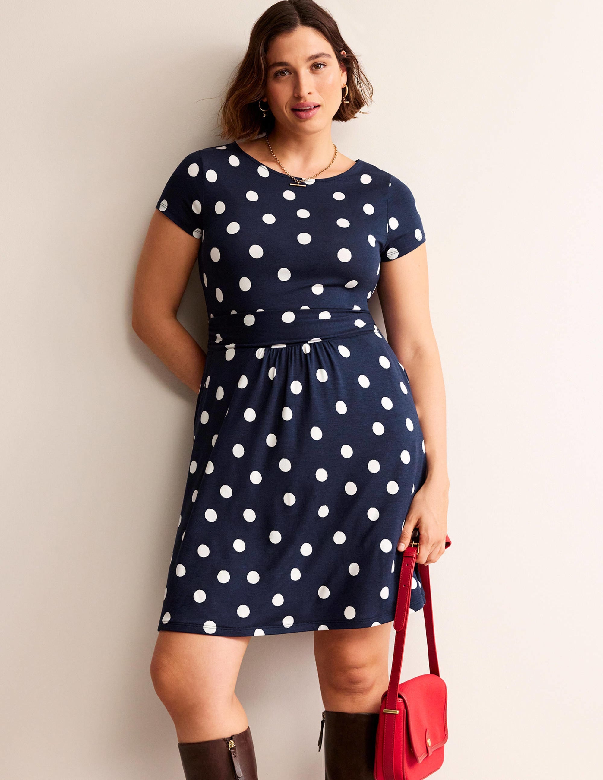 Amelie Jersey Dress-French Navy, Painterly Spot - Image 5