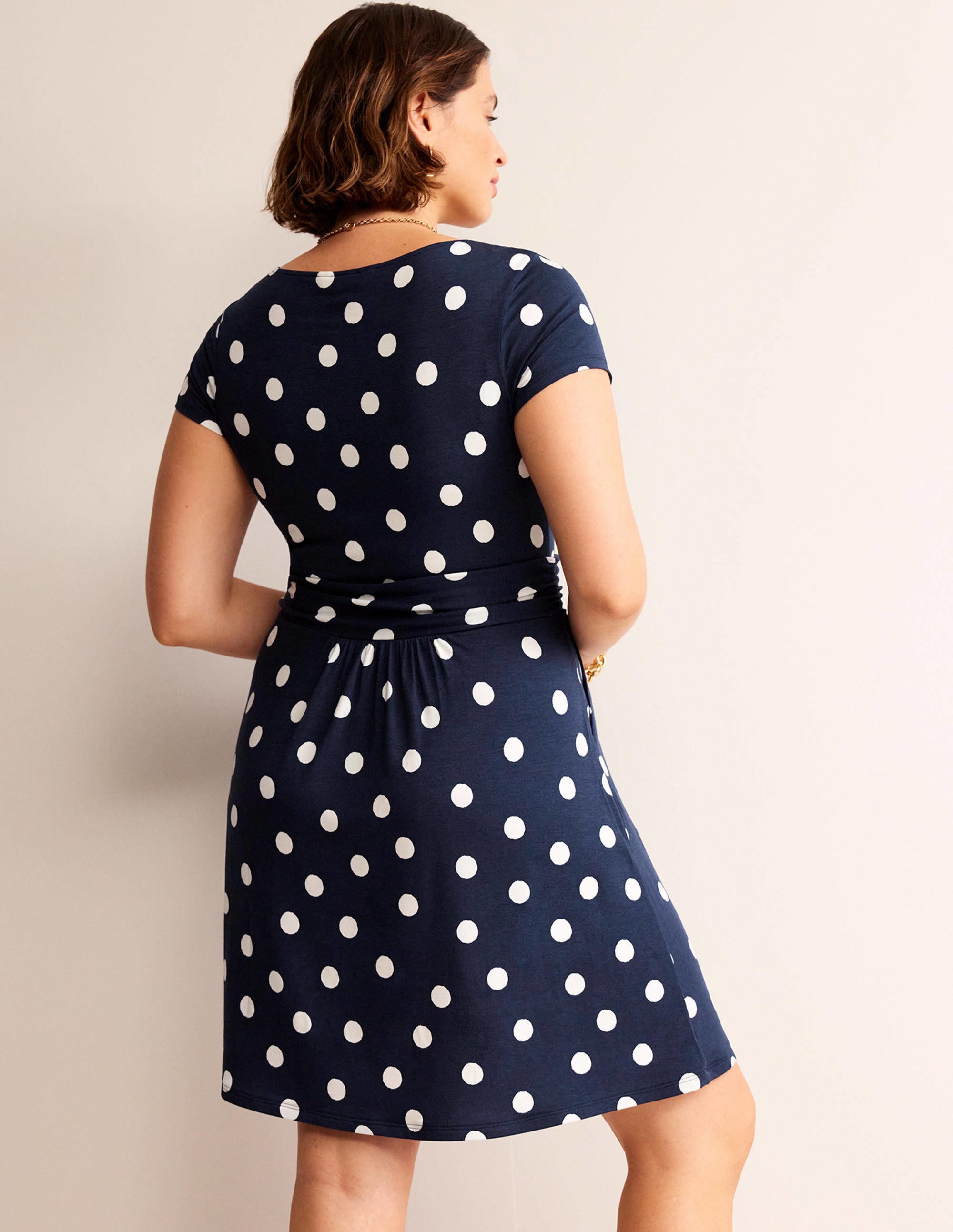 Amelie Jersey Dress-French Navy, Painterly Spot - Image 6