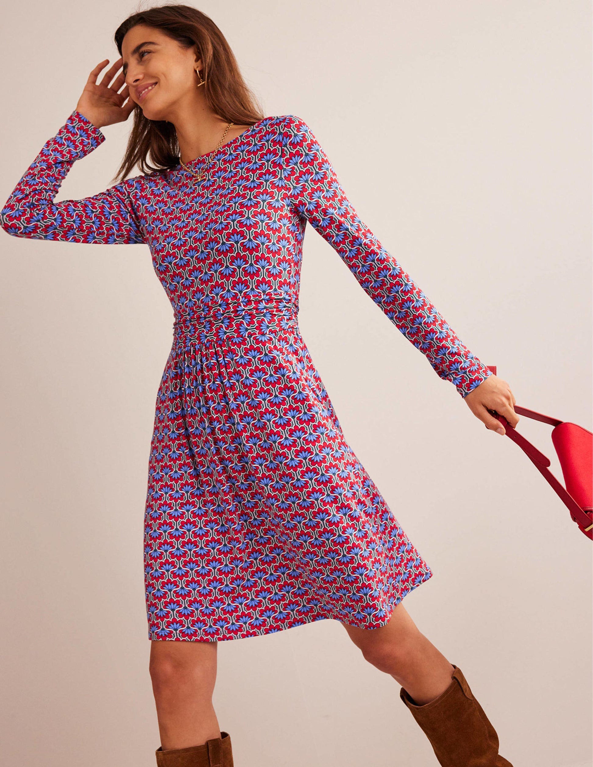 Abigail Jersey Dress-Hot Pepper, Geo Petal-1