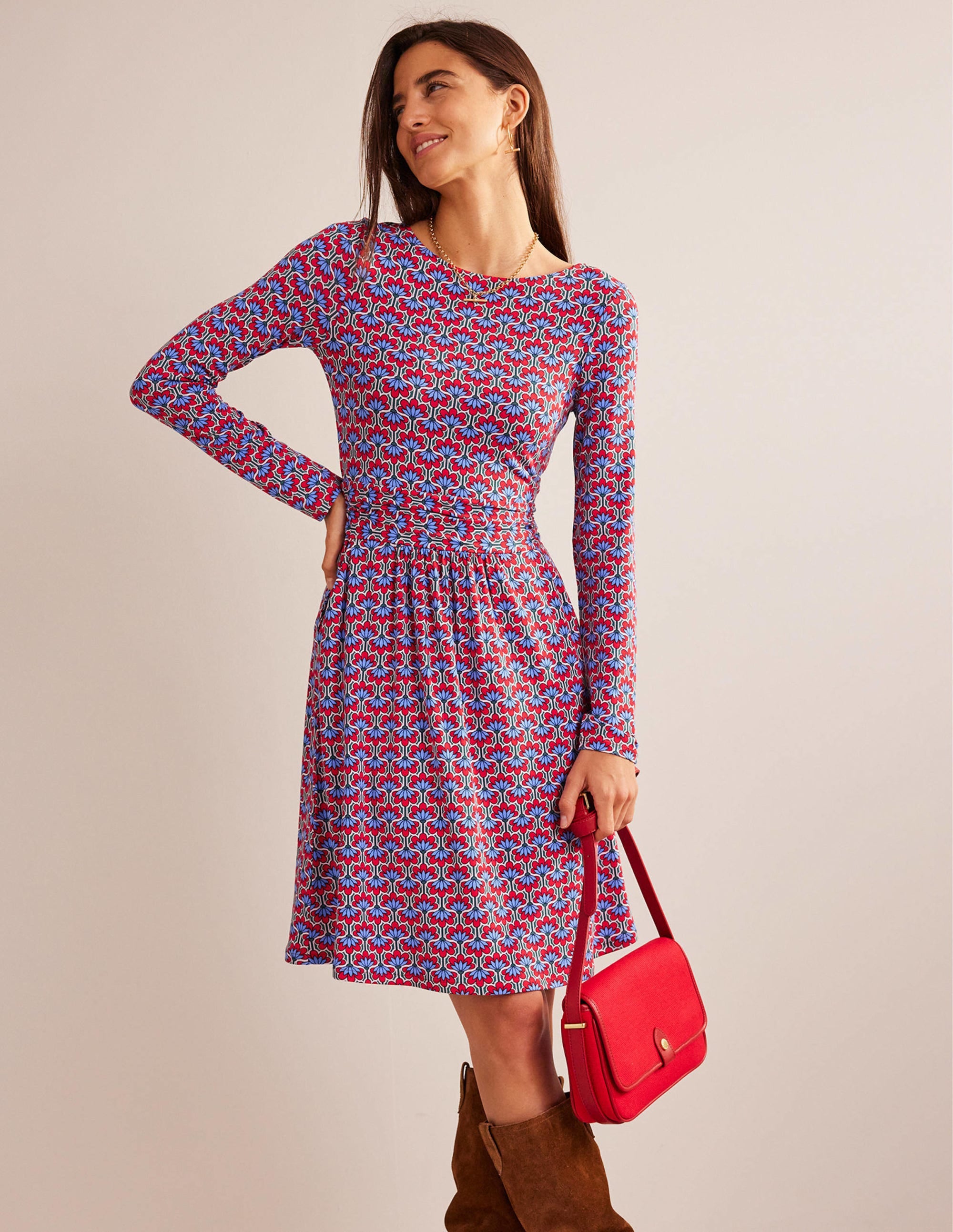 Abigail Jersey Dress-Hot Pepper, Geo Petal - Image 4