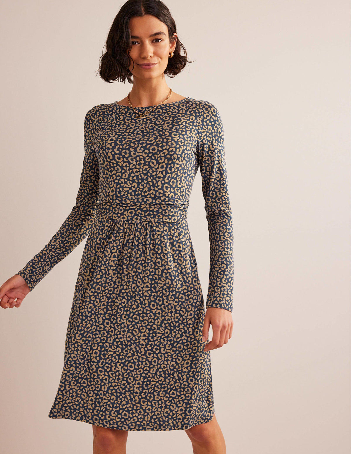 Abigail Jersey Dress-Camel, Animal Stamp - Image 1