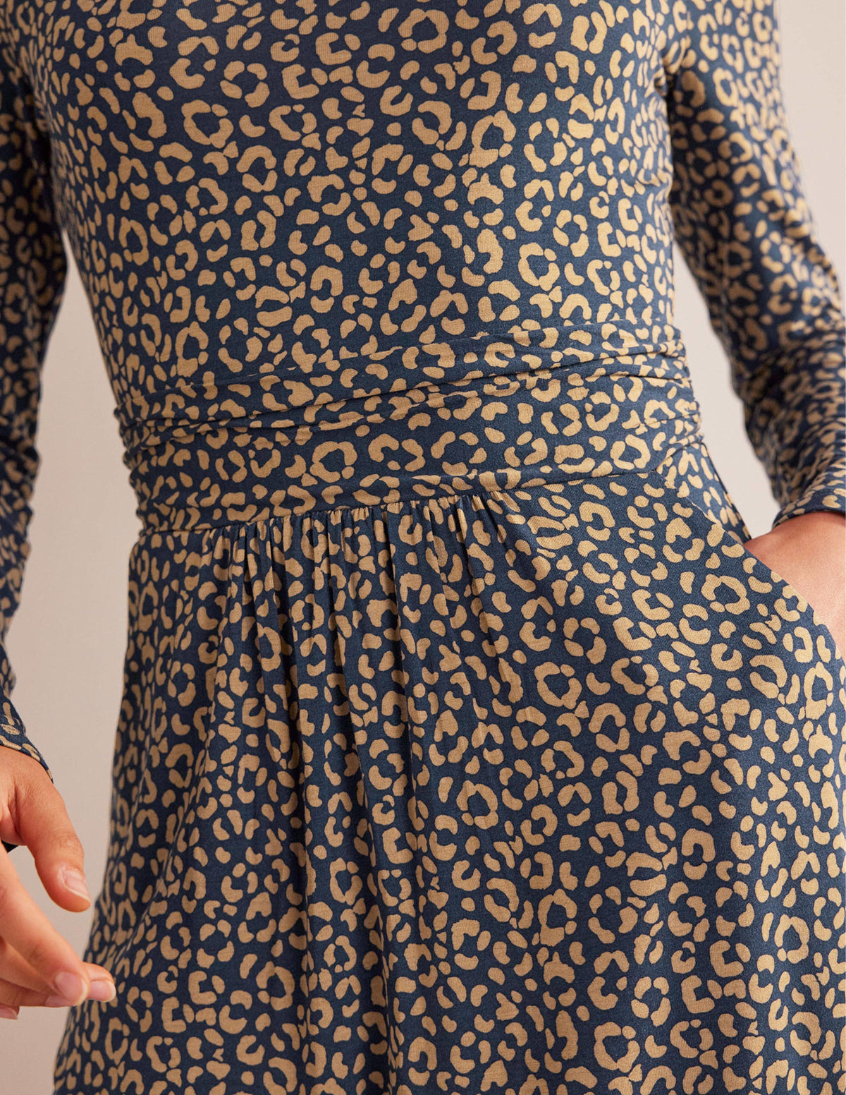 Abigail Jersey Dress-Camel, Animal Stamp-2