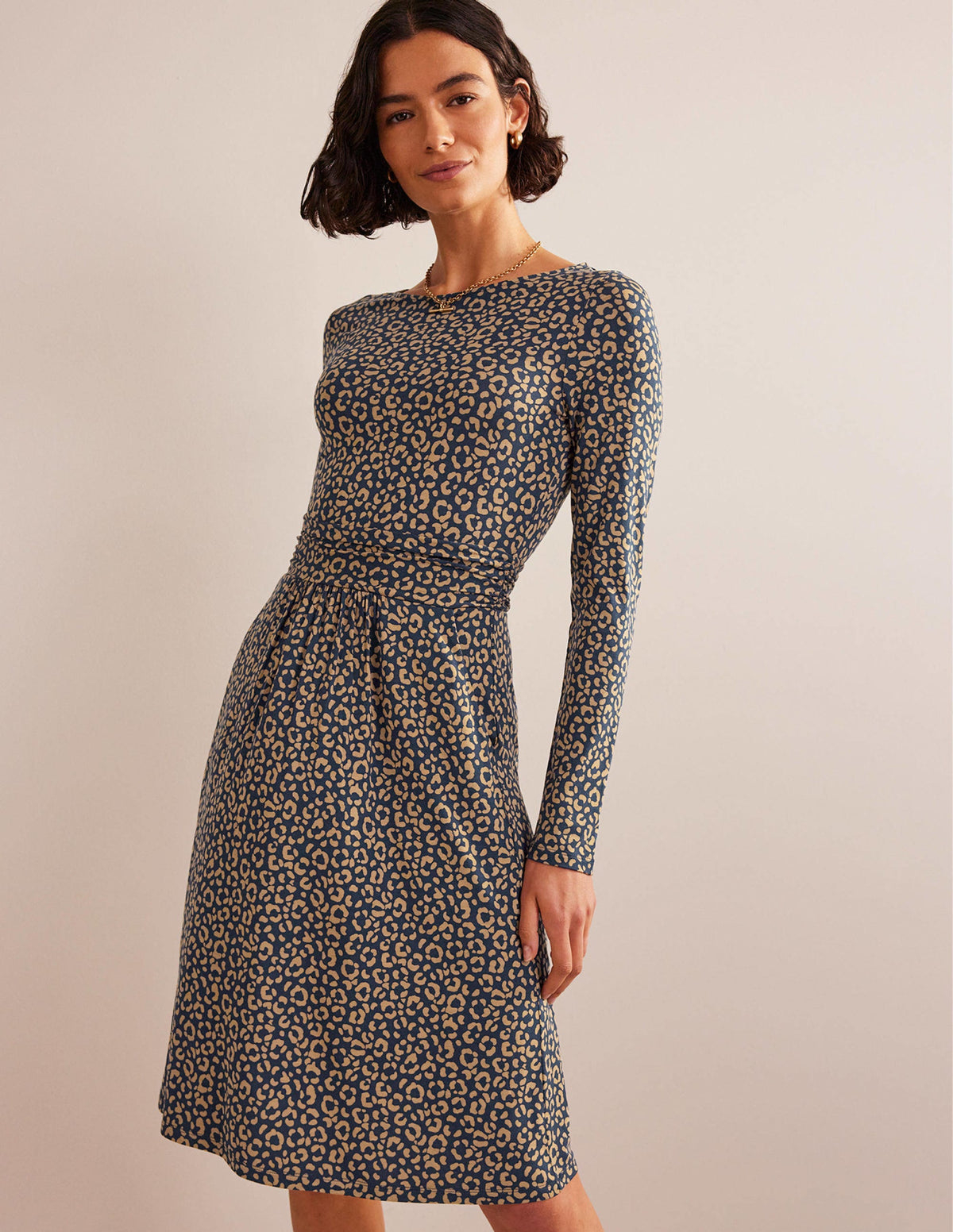 Abigail Jersey Dress-Camel, Animal Stamp-4