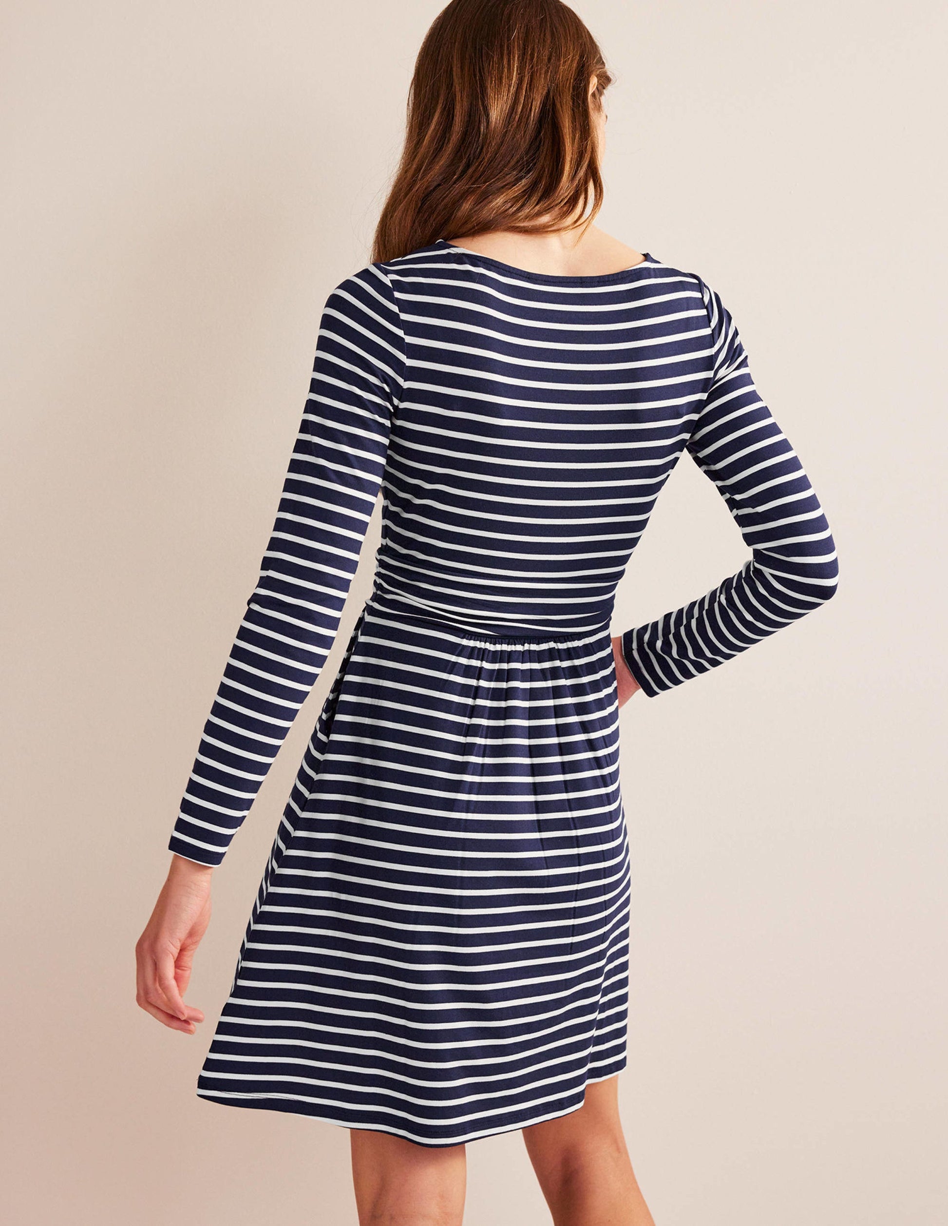 Abigail Jersey Dress-Navy, Ivory Stripe-3