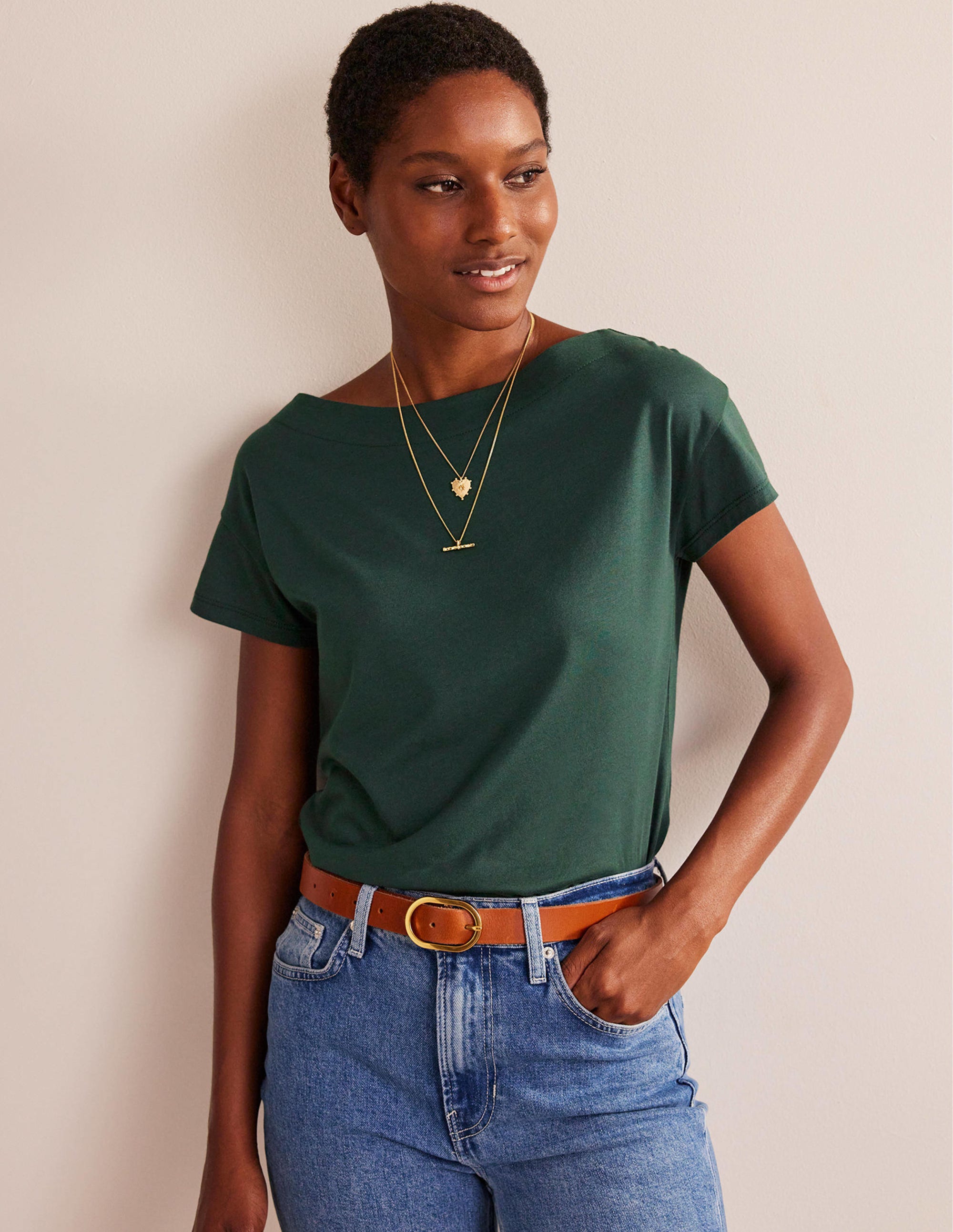 Supersoft Boat Neck T-Shirt-Chatsworth Green - Image 1