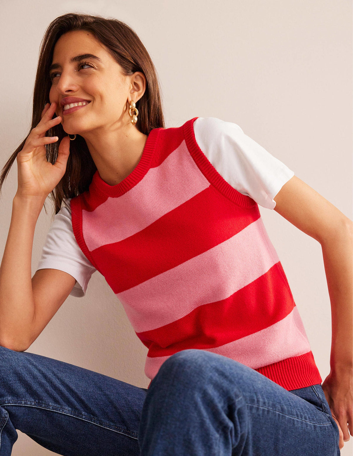Fiona Sweater Vest-Hot Pepper and Crayon Pink-5