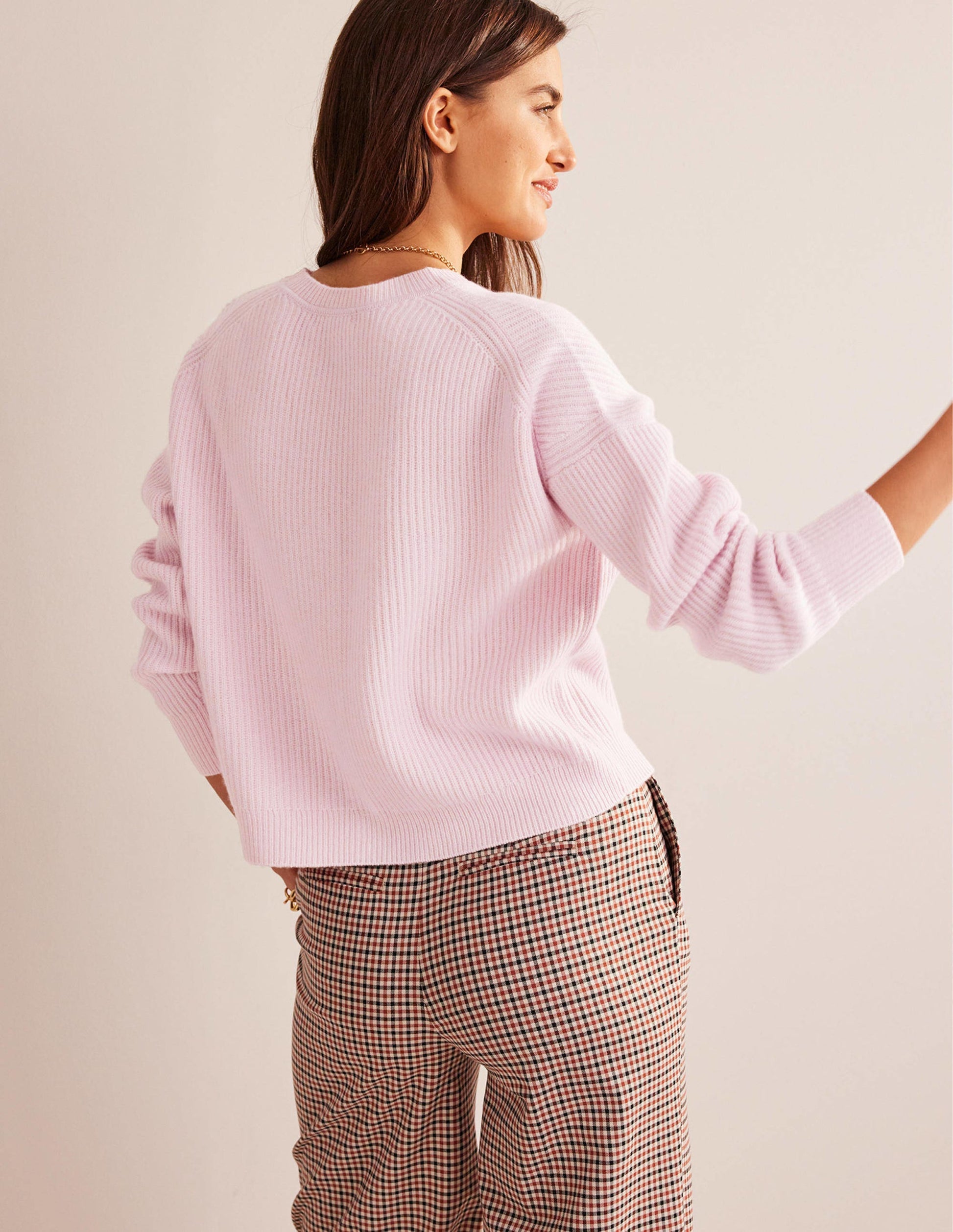 Ribbed Knit Cashmere Cardigan-Cameo Pink-3