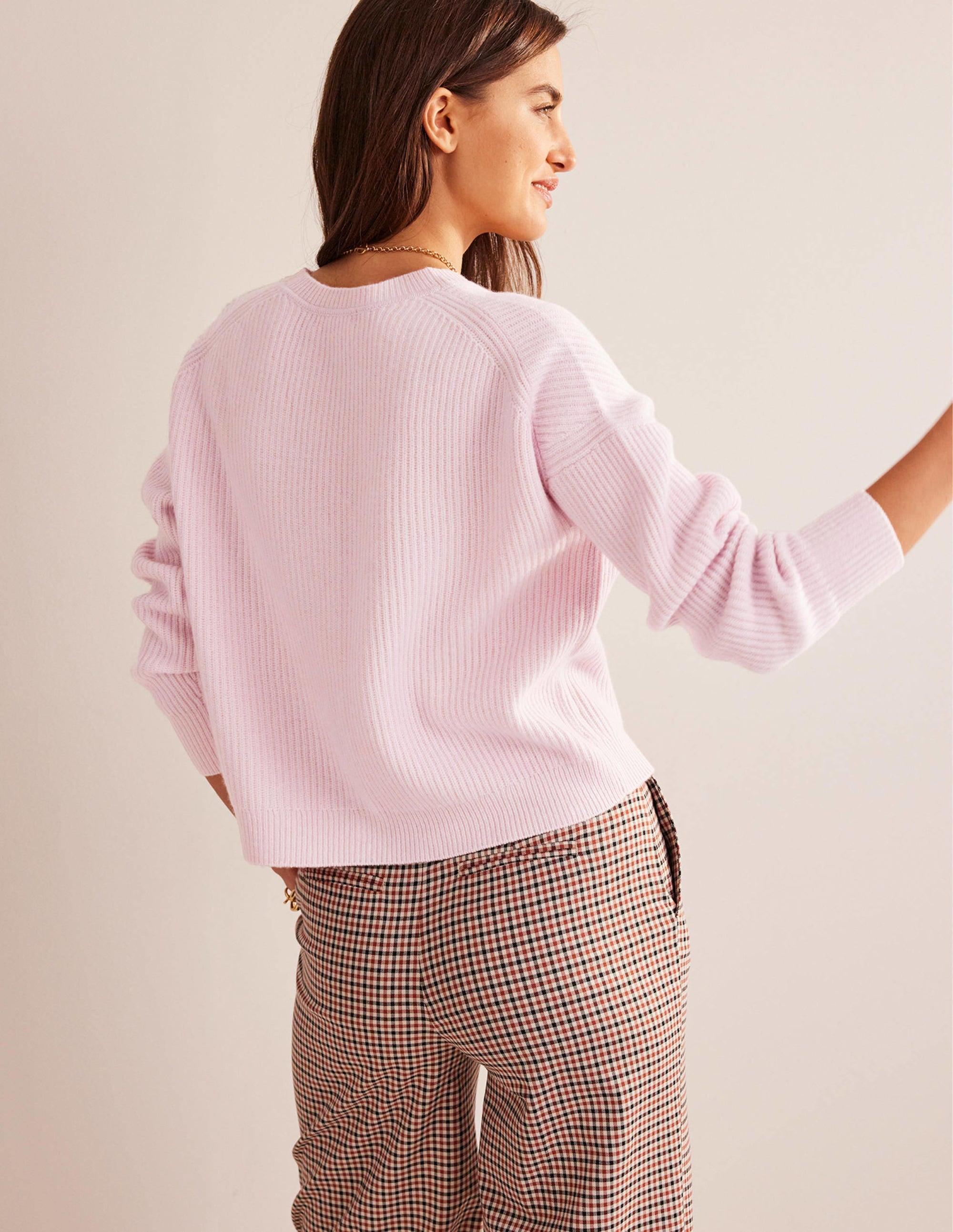 Ribbed Knit Cashmere Cardigan-Cameo Pink - Image 3